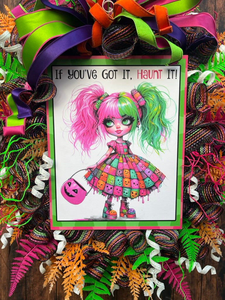 Spooky Halloween Wreath for the Front Door, Neon Halloween Decor