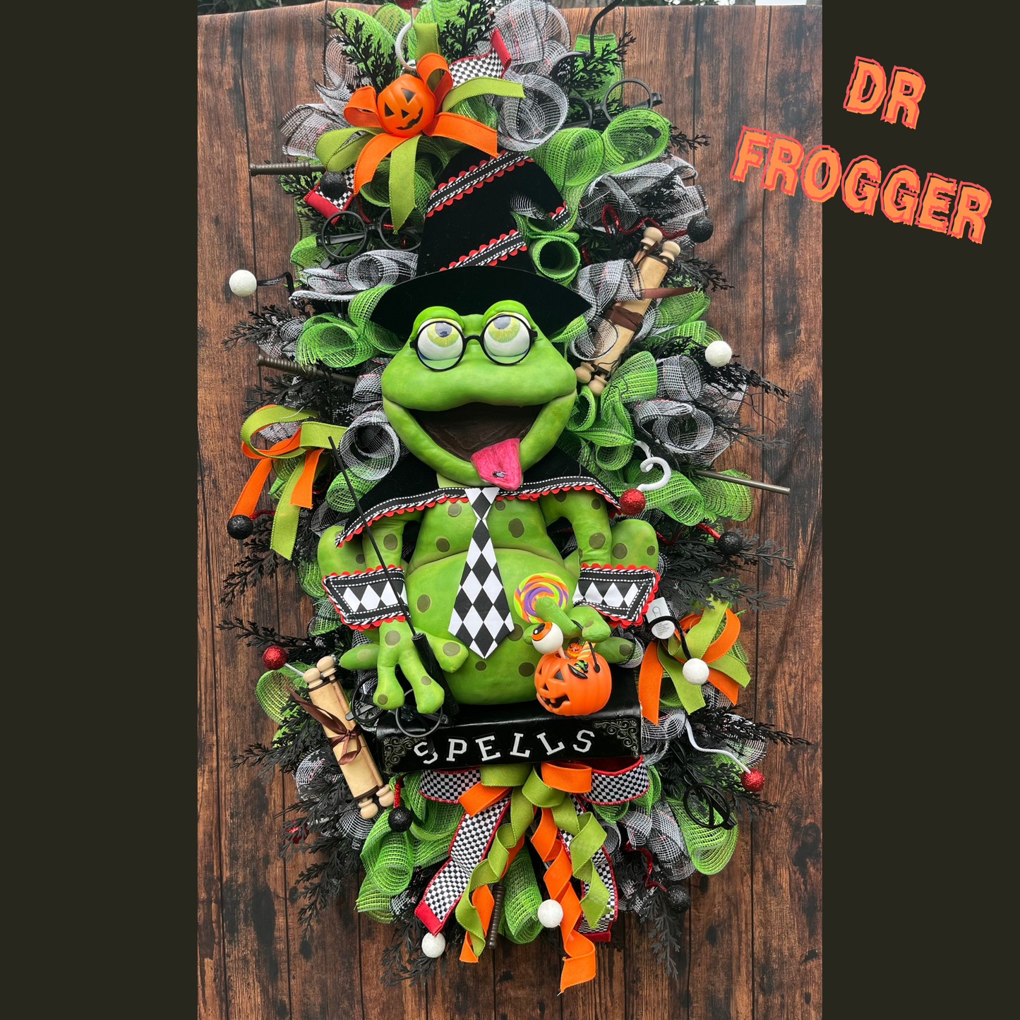 Dr. Frogger the Wizar Halloween Wreath, XL Designer Wreath for the Front Door, Halloween Decor