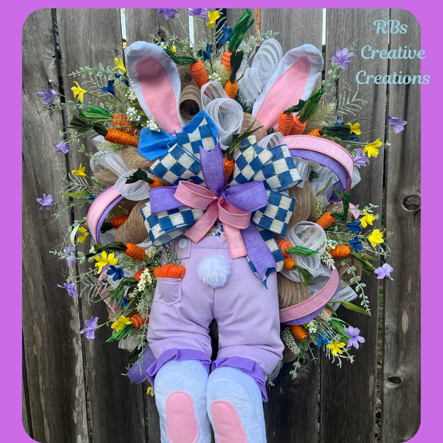 Handmade Easter Bunny Wreath – Spring Front Door Décor, Bunny Butt Wreath with Carrots & Flowers- Bunny Decorations for Easter