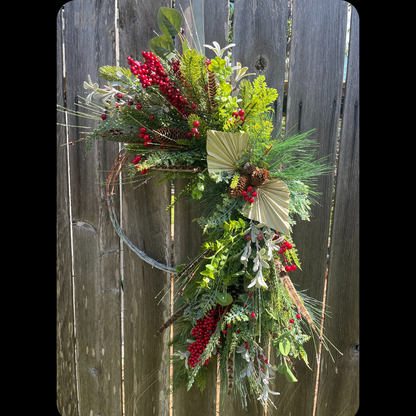 Rustic Winter Berry & Pine Barbed Wire Wreath - Boho Winter Decor-Farmhouse Decor