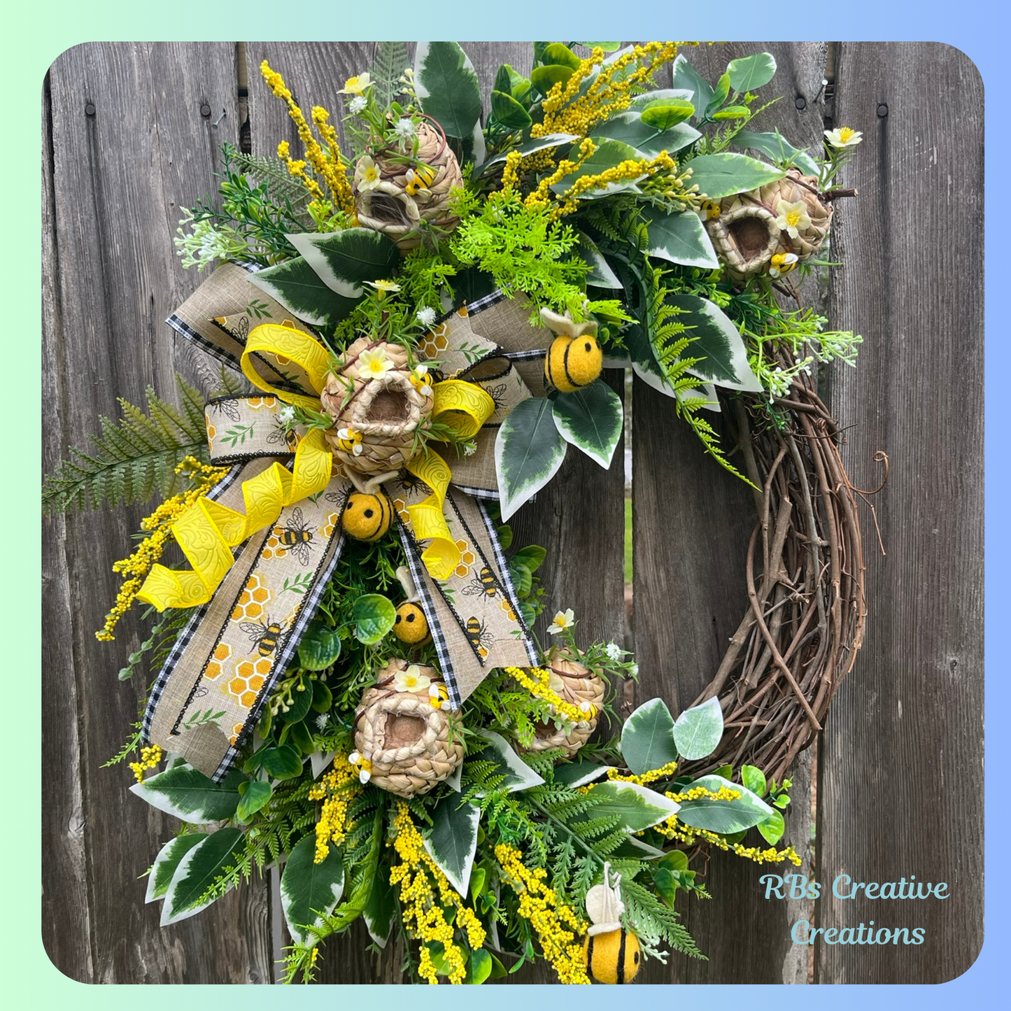 Handmade Bumblebee Wreath โ Rustic Bee Hive Grapevine Wreath for Spring & Summer Decor