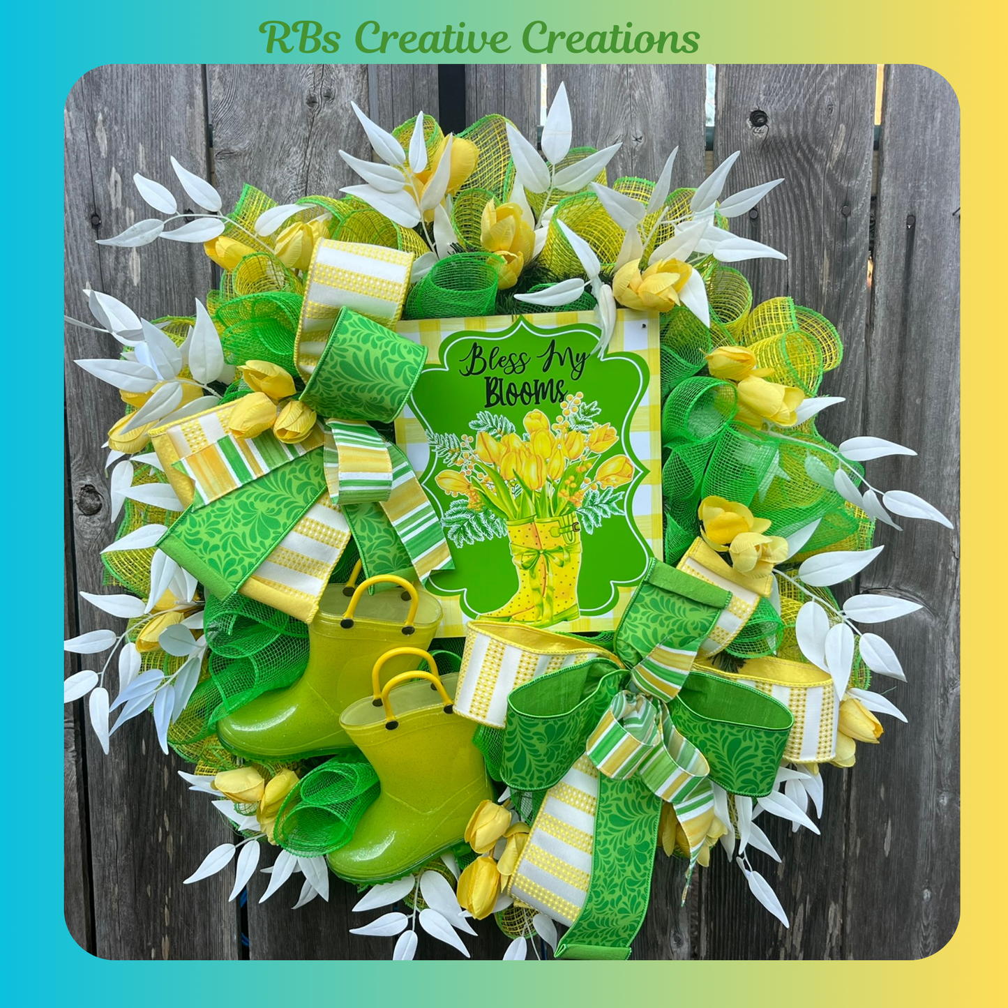 Spring Blooms Tulip Wreath – Garden theme Front Door Wreath with Rain Boots, Floral Décor- Front Door Wreath for Summer