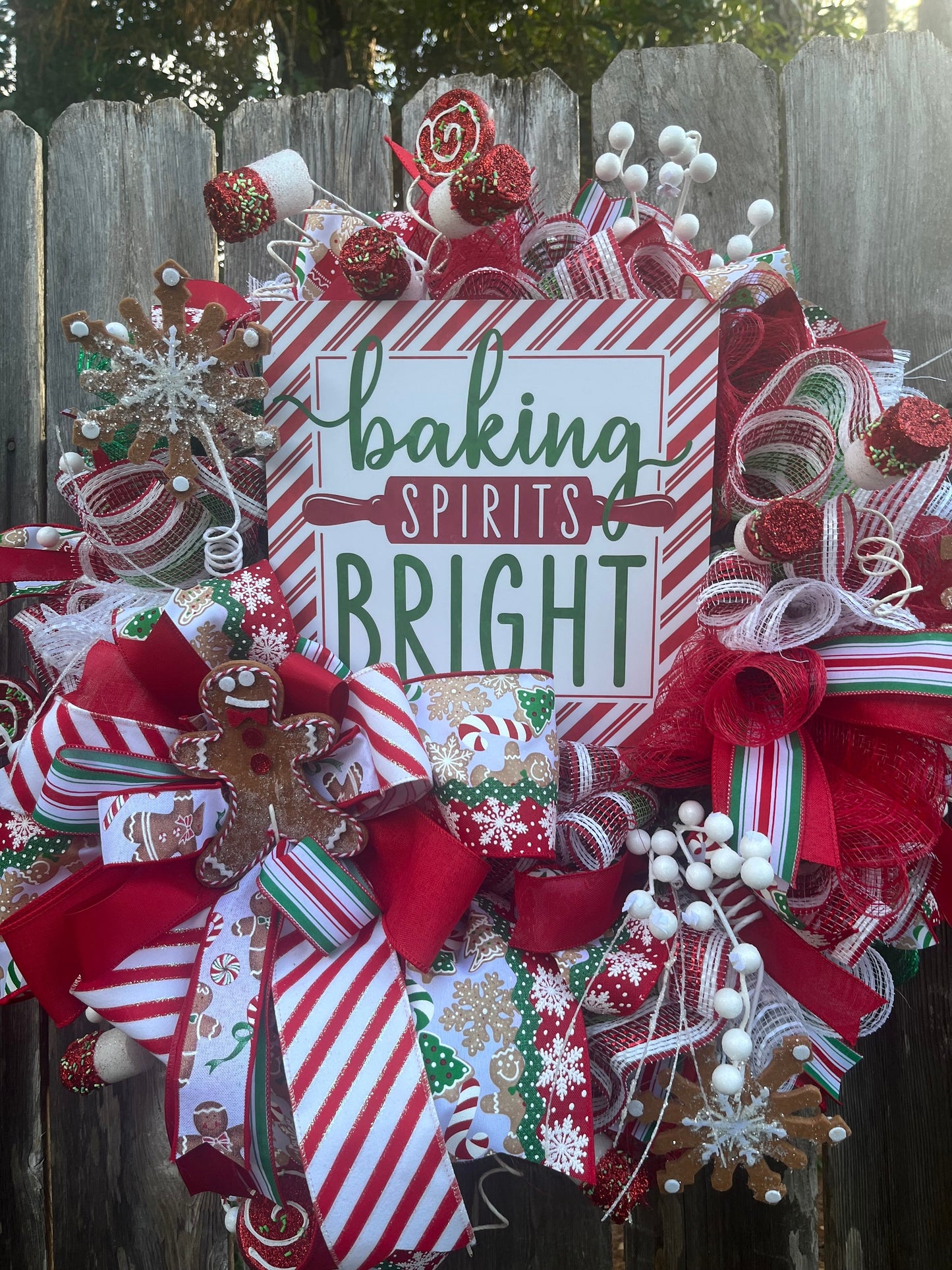 Christmas baking wreath, Classic Holiday front door wreath, Whimsical decor, Christmas gifts, Gingerbread theme, Front Porch Christmas Decor