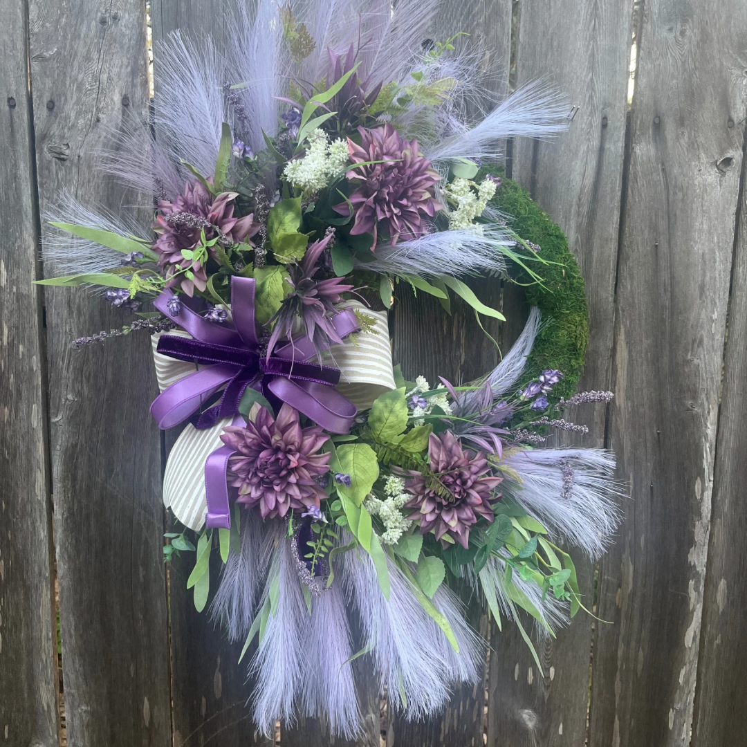 Everyday purple boho wreath for the front door, Bohemian home decor, Everyday moss green wreath for the home, wedding gifts, spring wreath