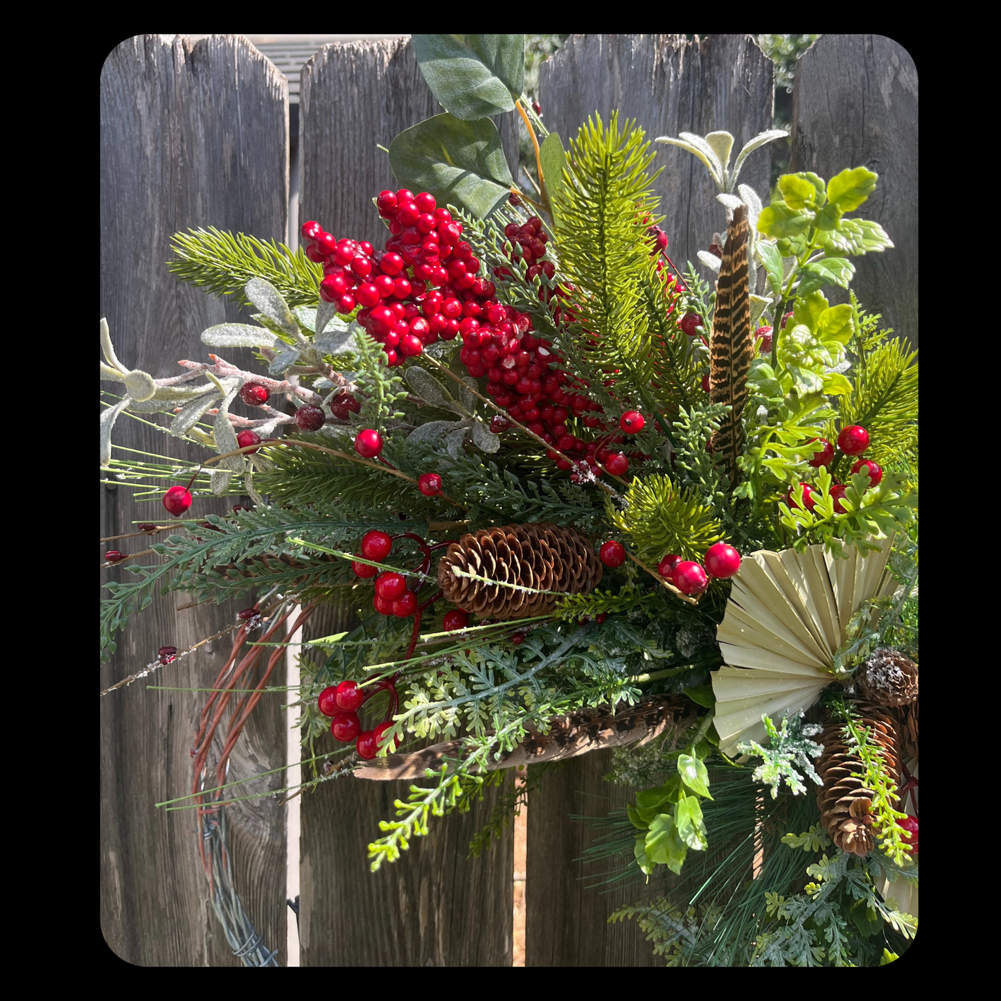 Rustic Winter Berry & Pine Barbed Wire Wreath - Boho Winter Decor-Farmhouse Decor