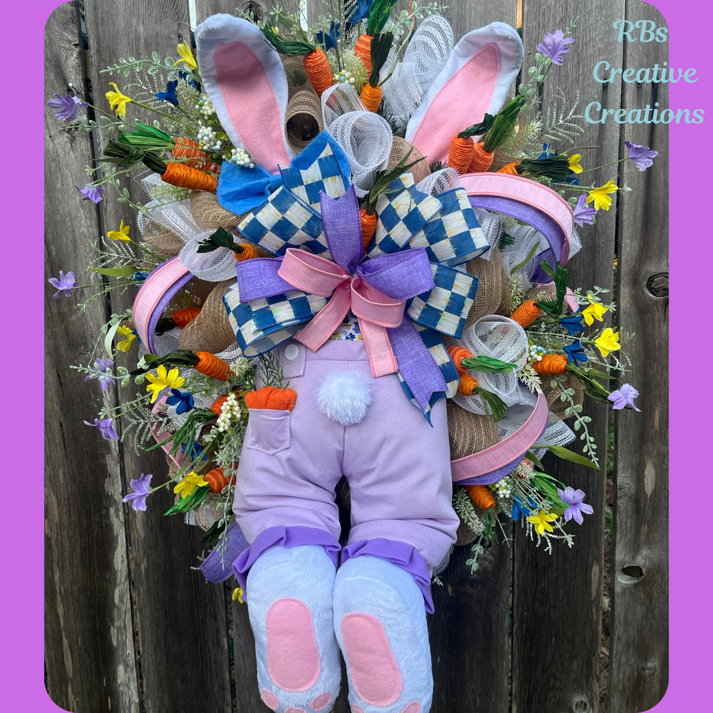 Handmade Easter Bunny Wreath – Spring Front Door Décor, Bunny Butt Wreath with Carrots & Flowers- Bunny Decorations for Easter