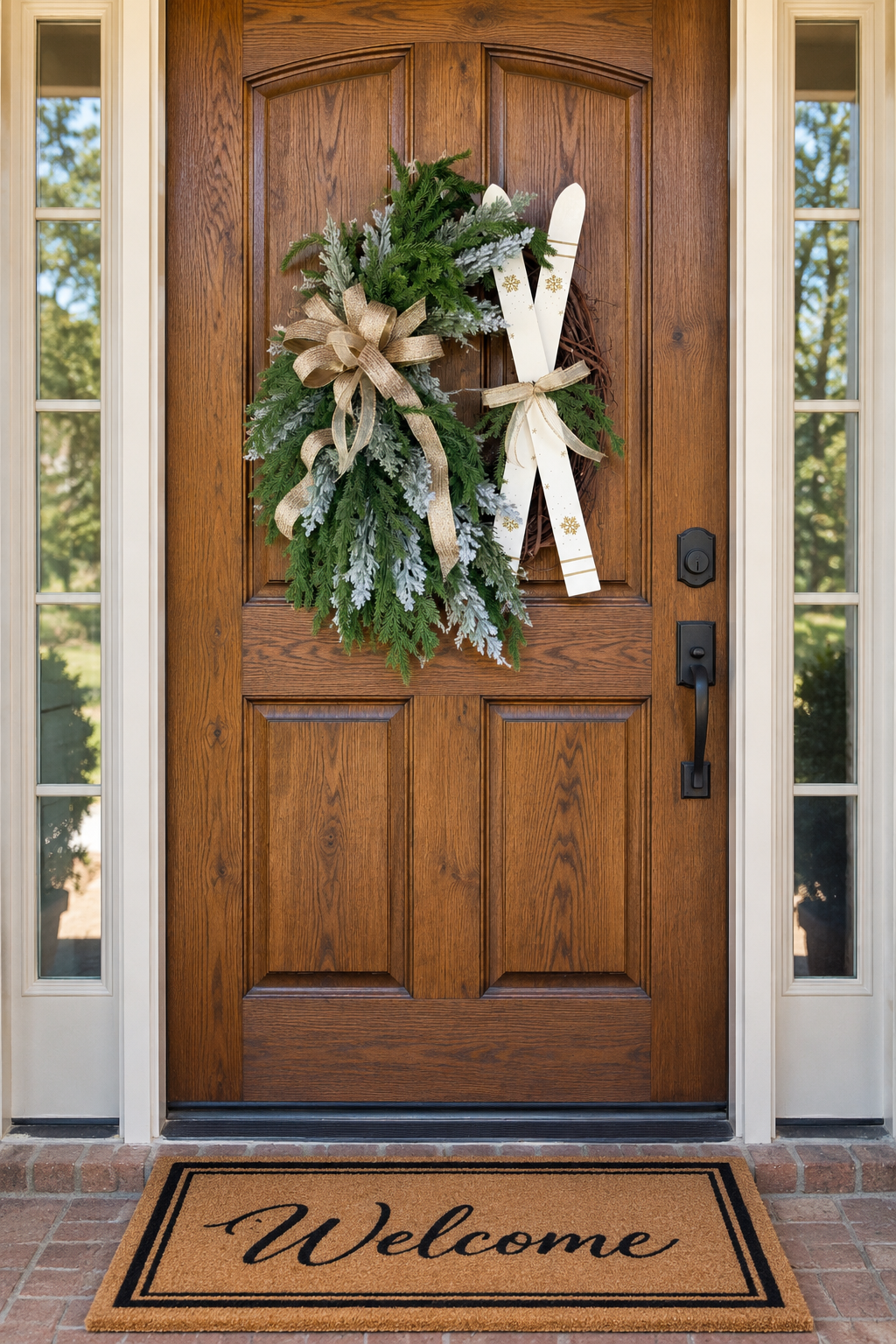 Ski Christmas Wreath for Front Door, Winter Ski Lodge Decor, Rustic Christmas Door Wreath, Snow Ski Holiday Decor, Cabin Christmas Decoration