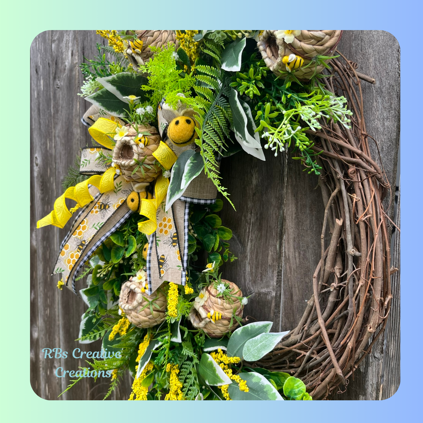 Handmade Bumblebee Wreath โ Rustic Bee Hive Grapevine Wreath for Spring & Summer Decor