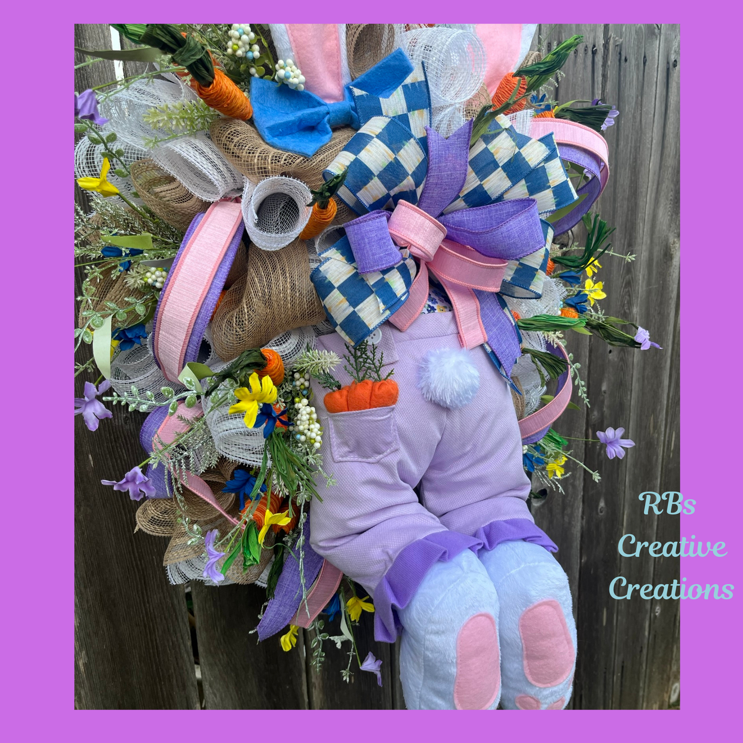 Handmade Easter Bunny Wreath – Spring Front Door Décor, Bunny Butt Wreath with Carrots & Flowers- Bunny Decorations for Easter