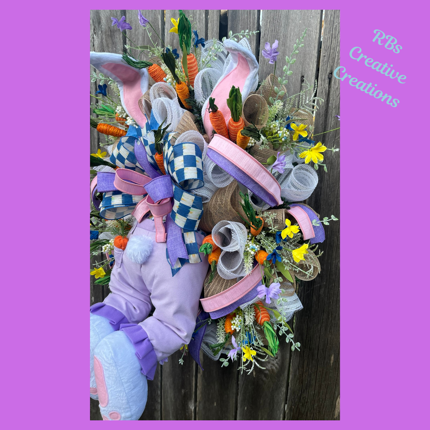 Handmade Easter Bunny Wreath – Spring Front Door Décor, Bunny Butt Wreath with Carrots & Flowers- Bunny Decorations for Easter
