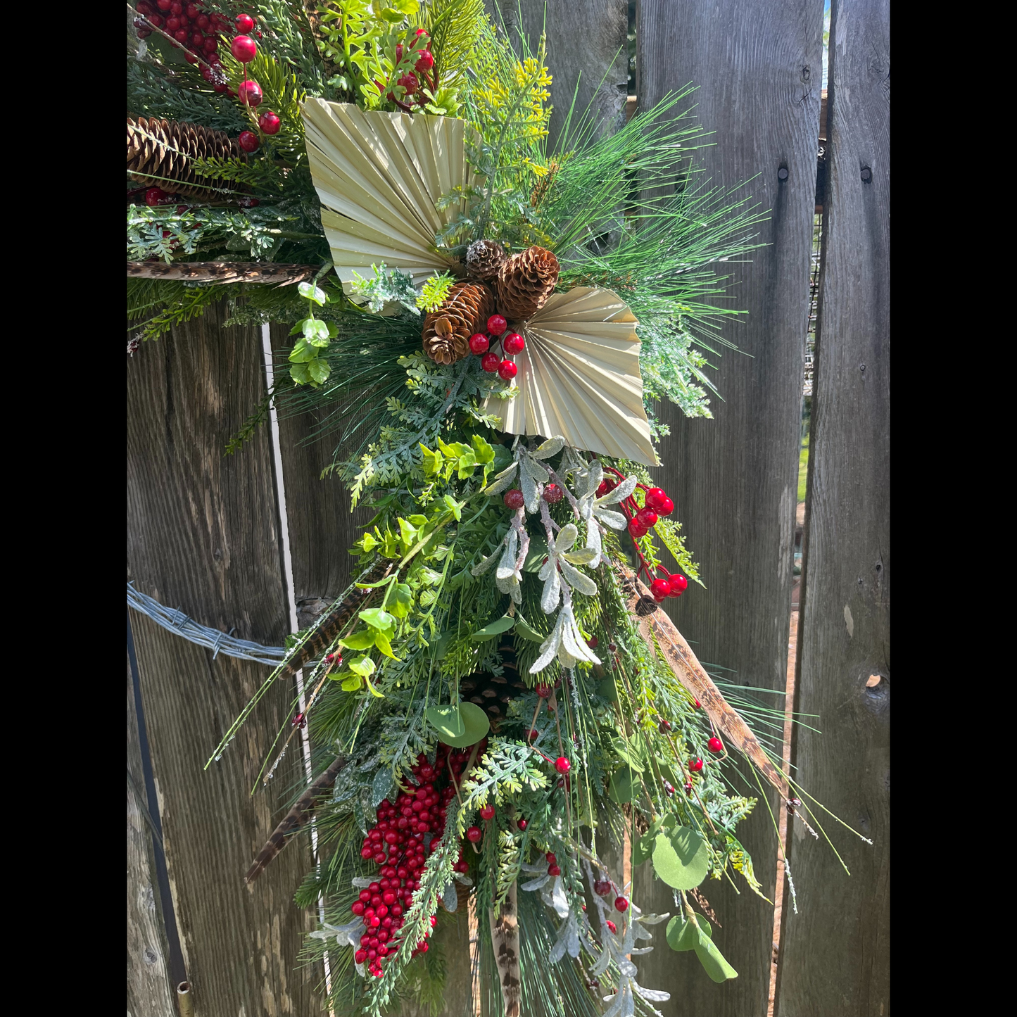 Rustic Winter Berry & Pine Barbed Wire Wreath - Boho Winter Decor-Farmhouse Decor