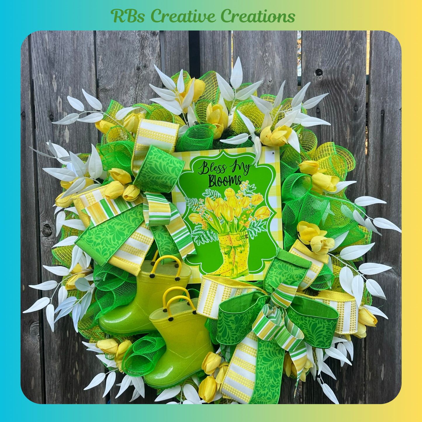 Spring Blooms Tulip Wreath – Garden theme Front Door Wreath with Rain Boots, Floral Décor- Front Door Wreath for Summer