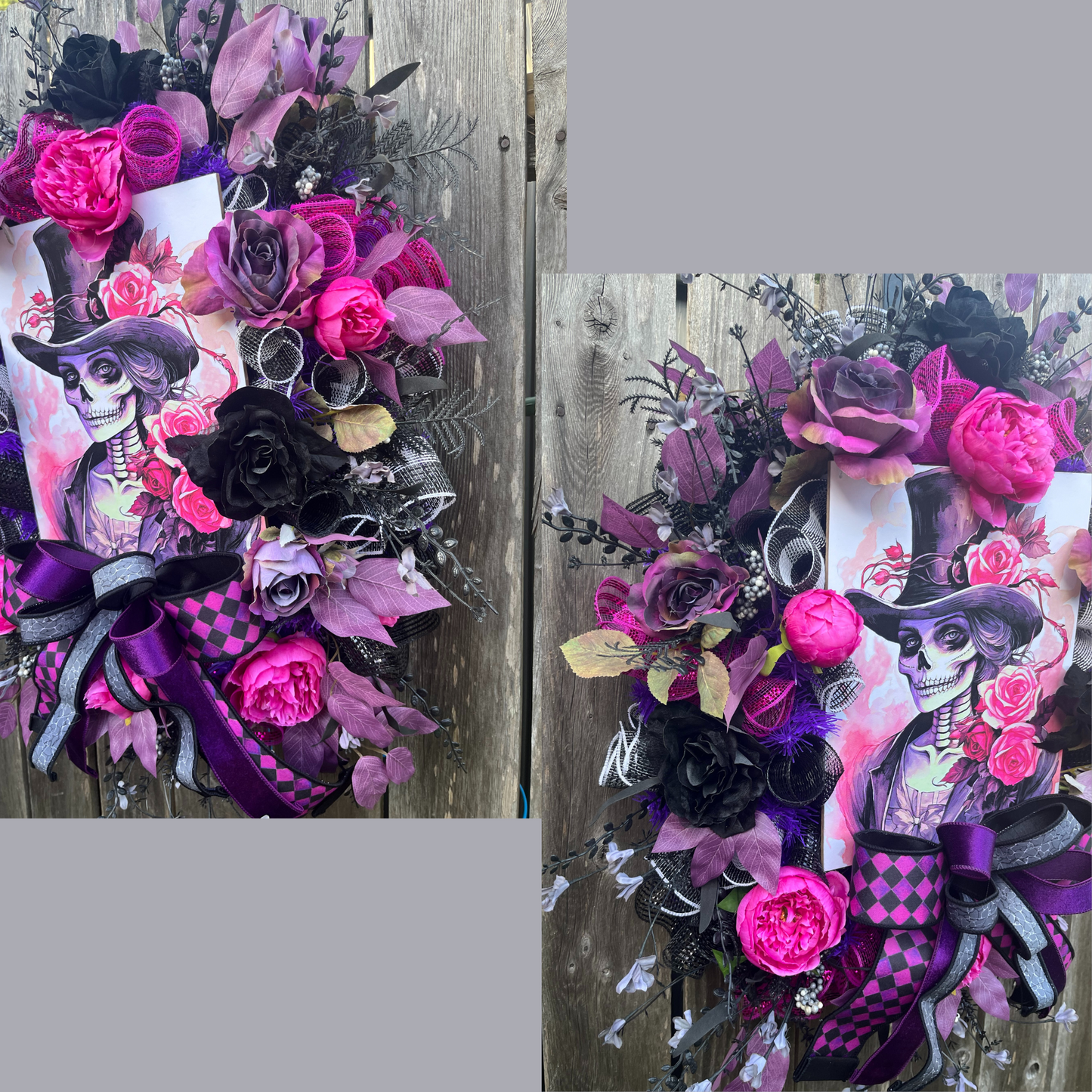 Gothic Skeleton Halloween Wreath – Spooky Chic Door Decor - Gothic Home Decor