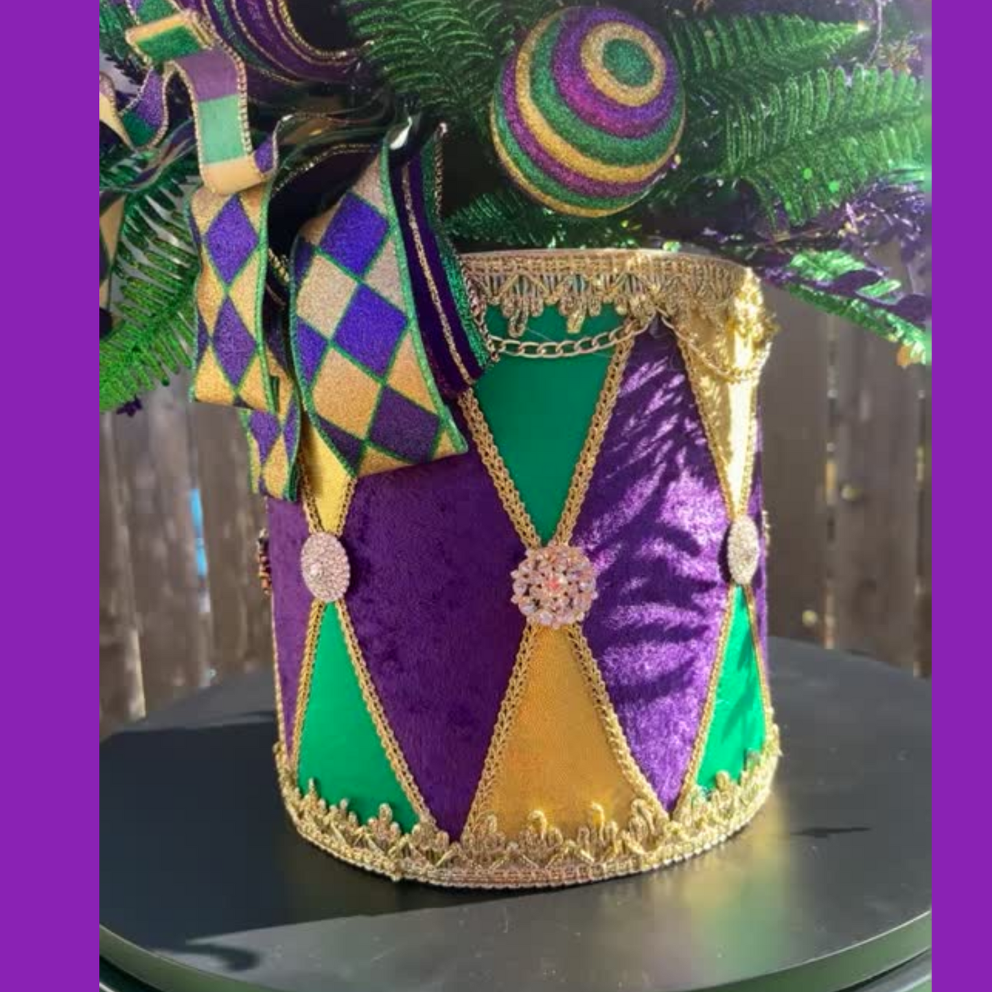 Mardi Gras Floral Centerpiece - Festive Gold, Purple & Green Arrangement