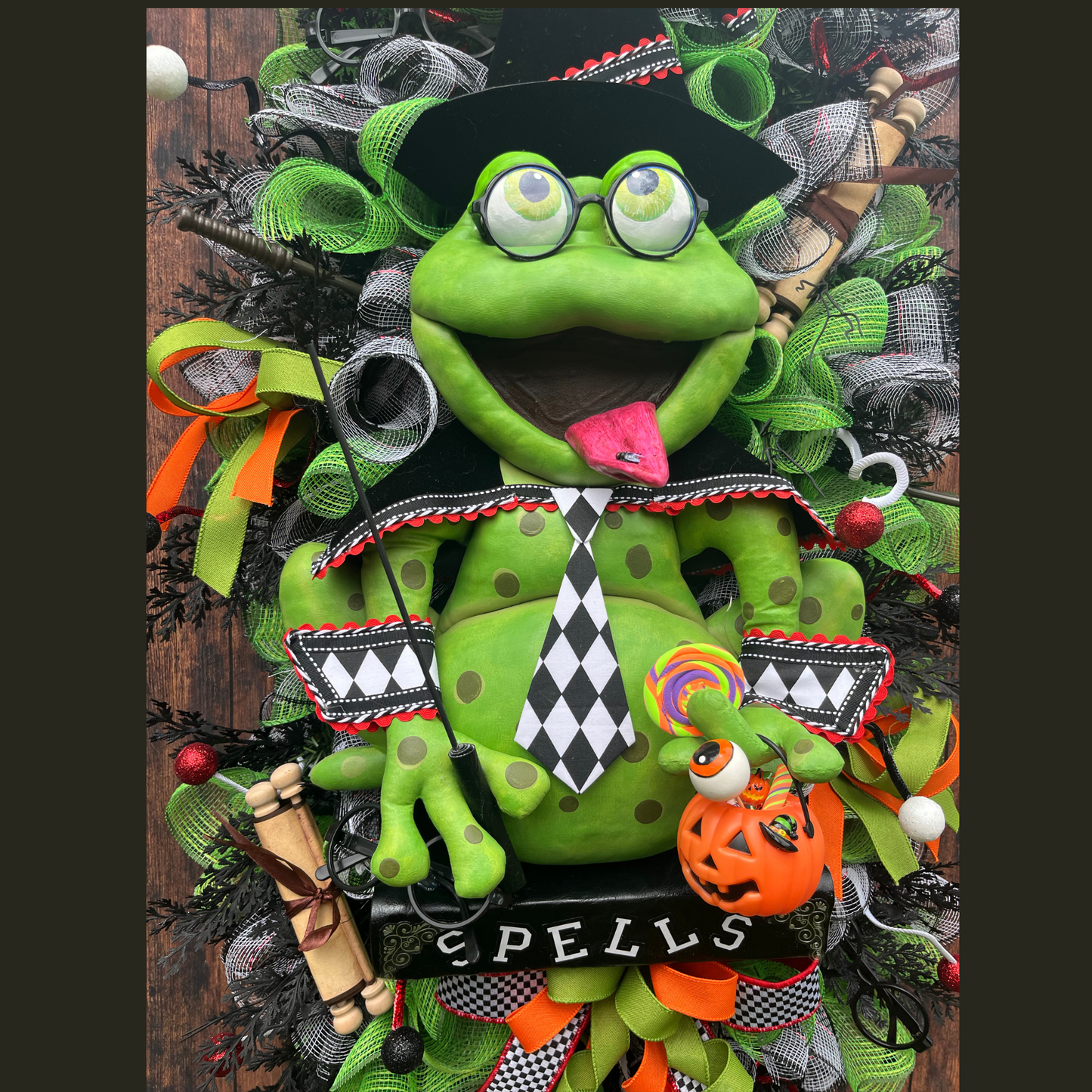 Dr. Frogger the Wizar Halloween Wreath, XL Designer Wreath for the Front Door, Halloween Decor