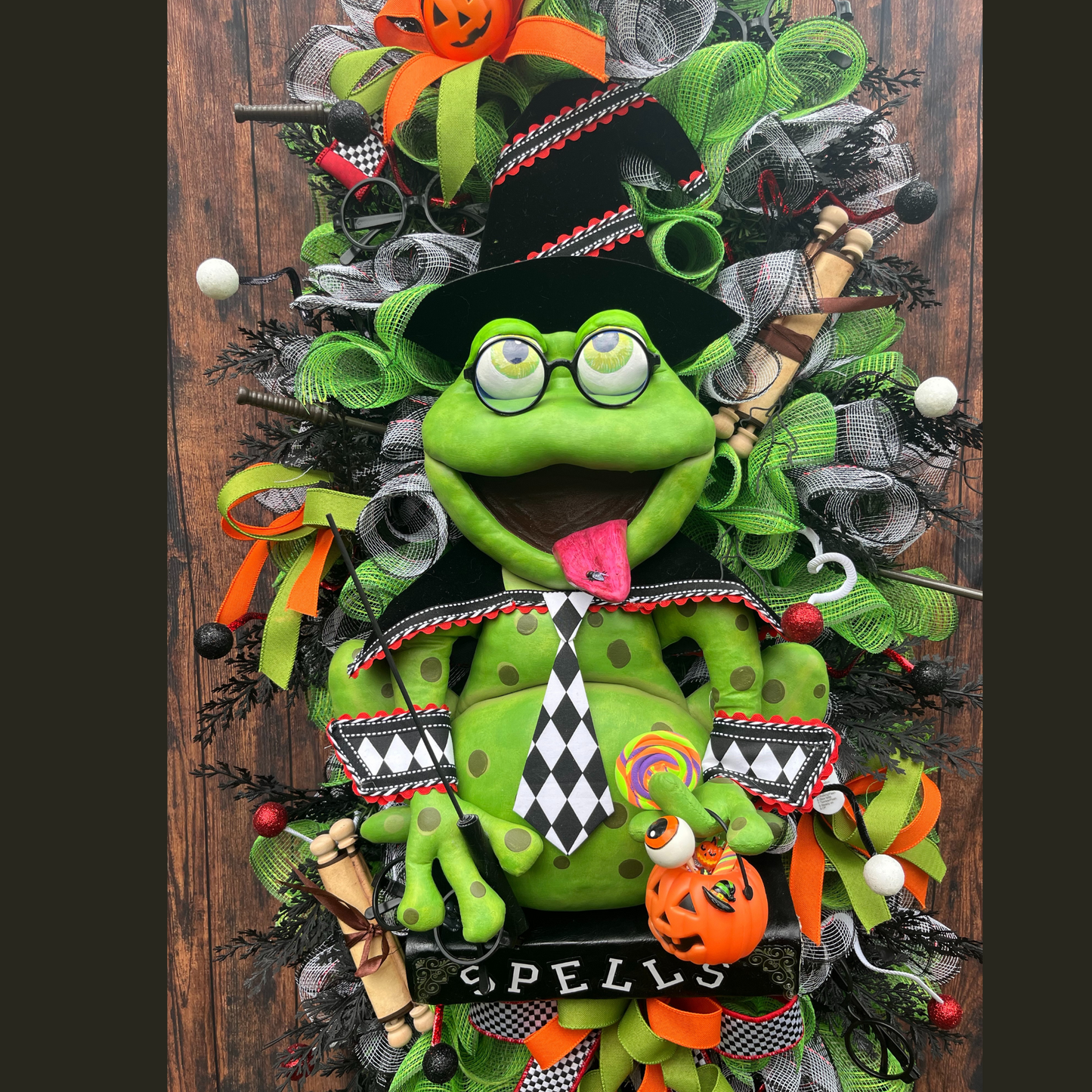 Dr. Frogger the Wizar Halloween Wreath, XL Designer Wreath for the Front Door, Halloween Decor