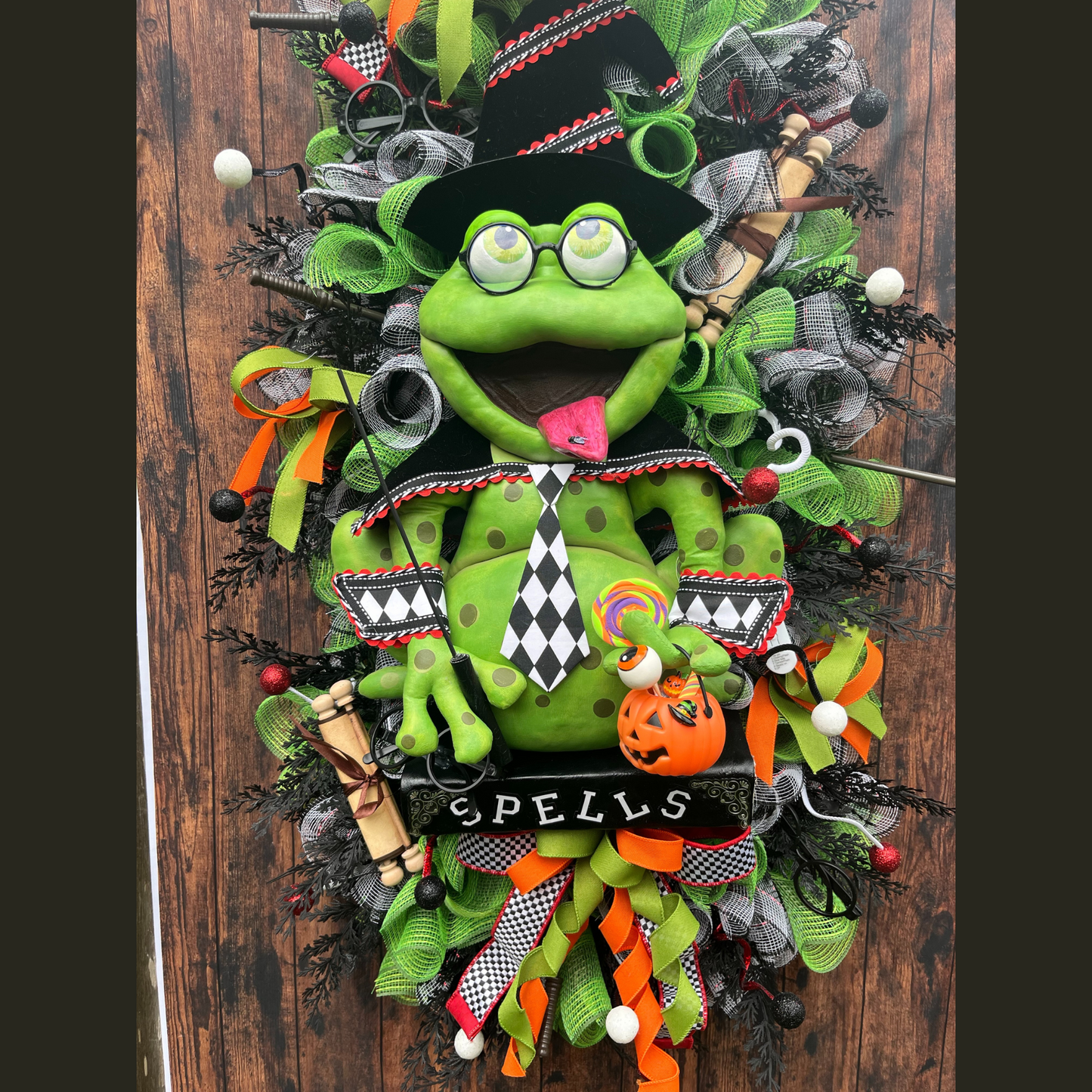 Dr. Frogger the Wizar Halloween Wreath, XL Designer Wreath for the Front Door, Halloween Decor