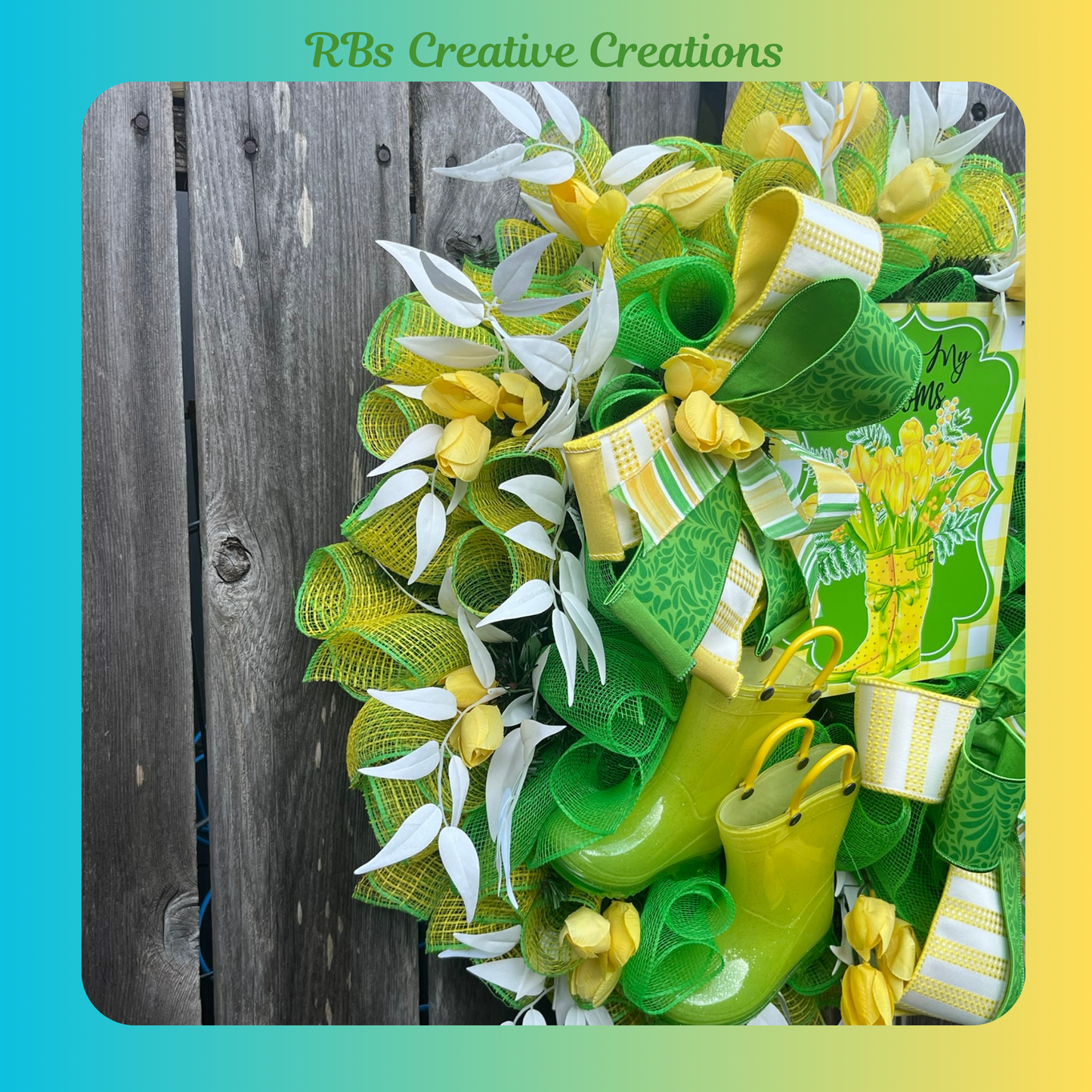 Spring Blooms Tulip Wreath – Garden theme Front Door Wreath with Rain Boots, Floral Décor- Front Door Wreath for Summer
