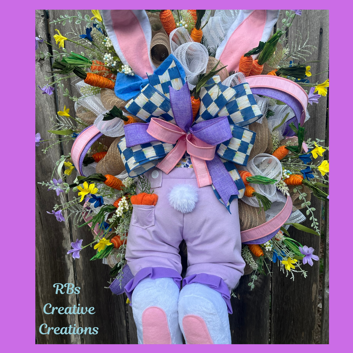 Handmade Easter Bunny Wreath – Spring Front Door Décor, Bunny Butt Wreath with Carrots & Flowers- Bunny Decorations for Easter