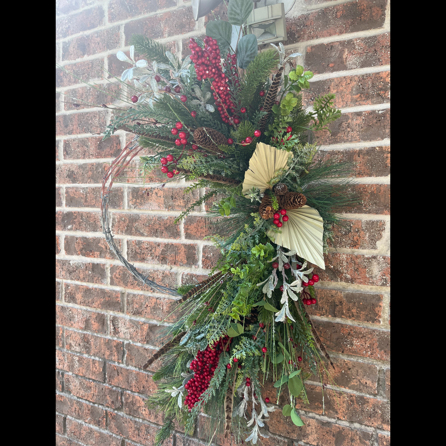 Rustic Winter Berry & Pine Barbed Wire Wreath - Boho Winter Decor-Farmhouse Decor
