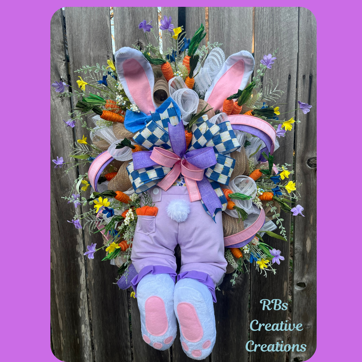Handmade Easter Bunny Wreath – Spring Front Door Décor, Bunny Butt Wreath with Carrots & Flowers- Bunny Decorations for Easter