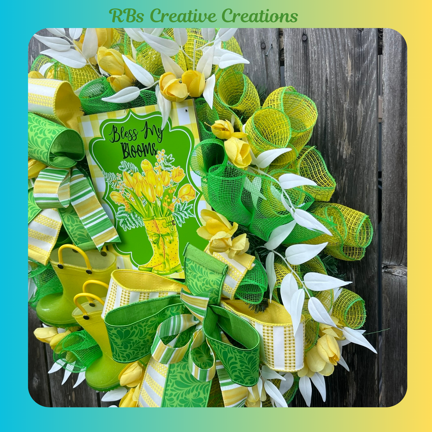 Spring Blooms Tulip Wreath – Garden theme Front Door Wreath with Rain Boots, Floral Décor- Front Door Wreath for Summer