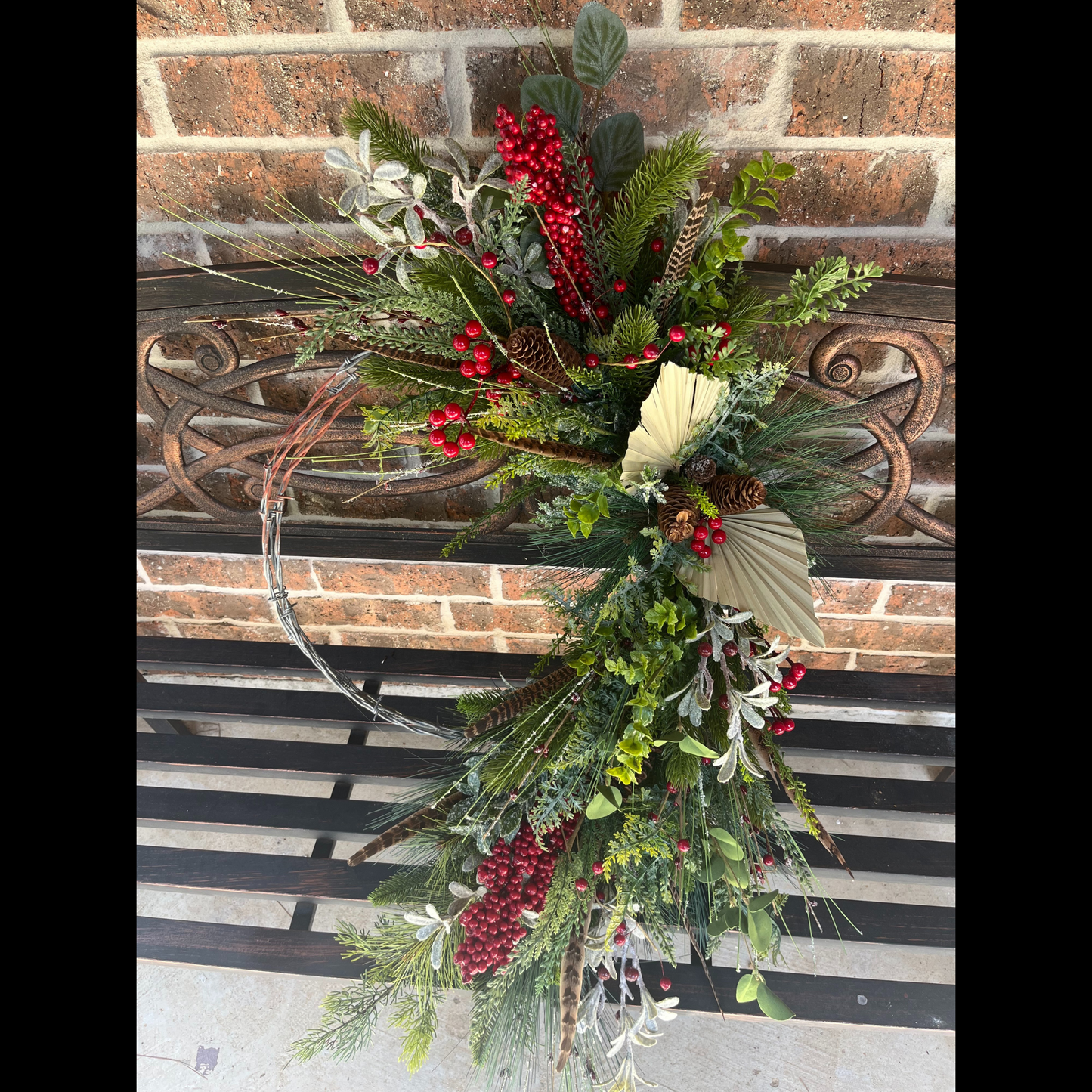 Rustic Winter Berry & Pine Barbed Wire Wreath - Boho Winter Decor-Farmhouse Decor