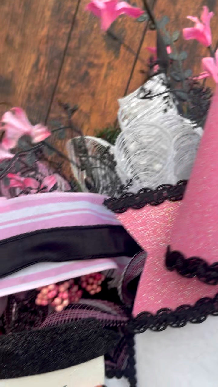 Glam Ghost Halloween Wreath with Coffee Cup & Pink Bow | Spooky Cute Door Décor