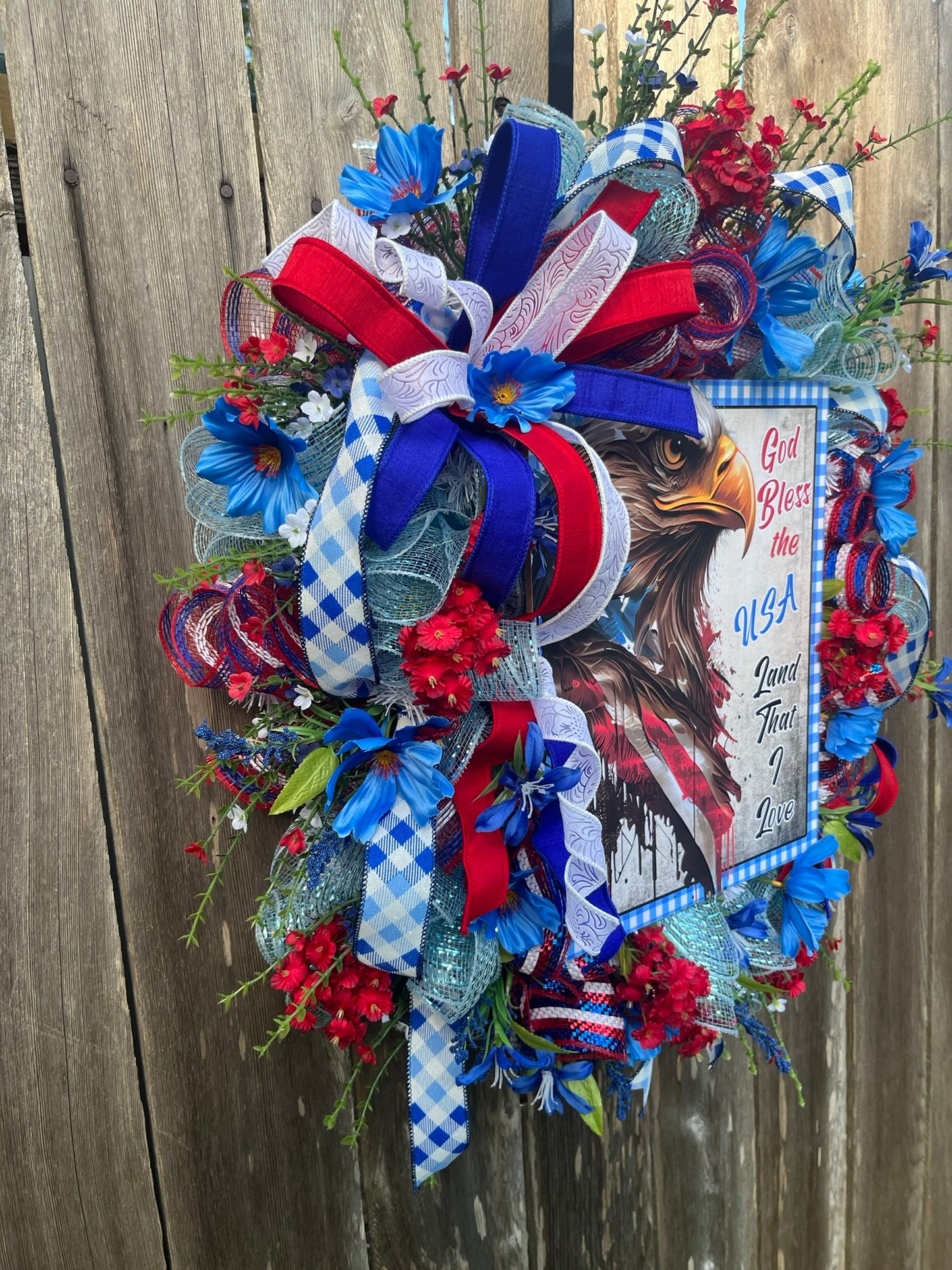 Patriotic Eagle Wreath | God Bless the USA | 4th of July Door Decor