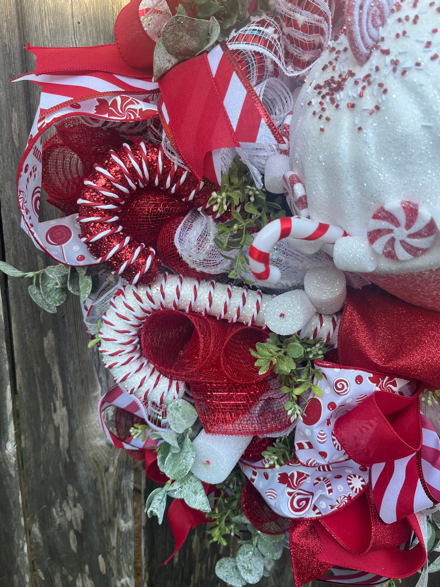 Christmas Hot Cocoa Wreath for front door, Peppermint Candy theme, whimsical Christmas wreath, front door decor, Holiday gifts