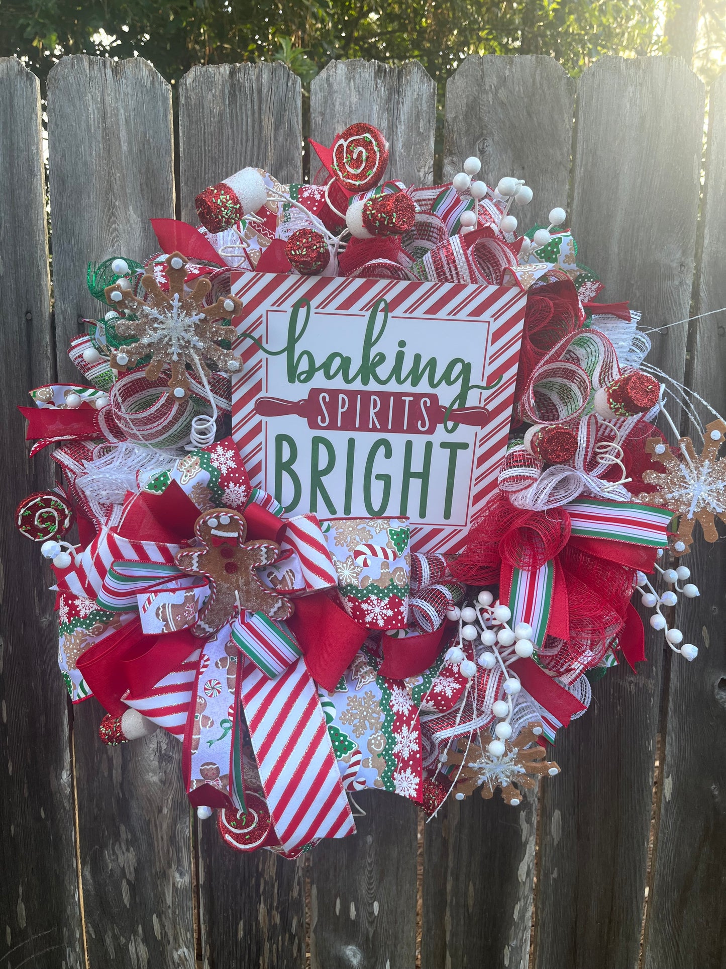 Christmas baking wreath, Classic Holiday front door wreath, Whimsical decor, Christmas gifts, Gingerbread theme, Front Porch Christmas Decor