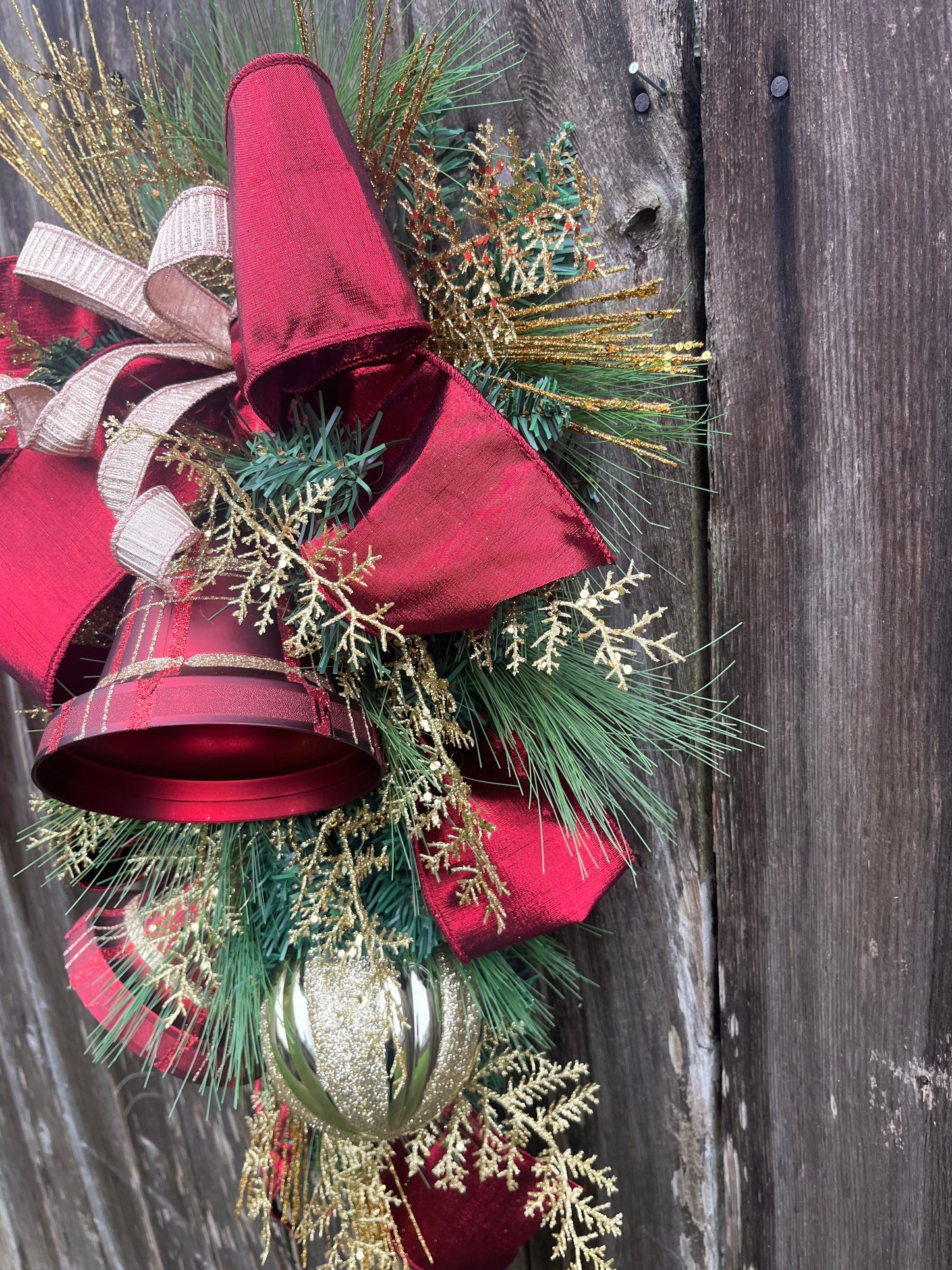 Christmas Bell Wreath for front door, Christmas elegant swag, holiday wreath, holiday gifts, winter wreath, wall decor for inside home, bell deco