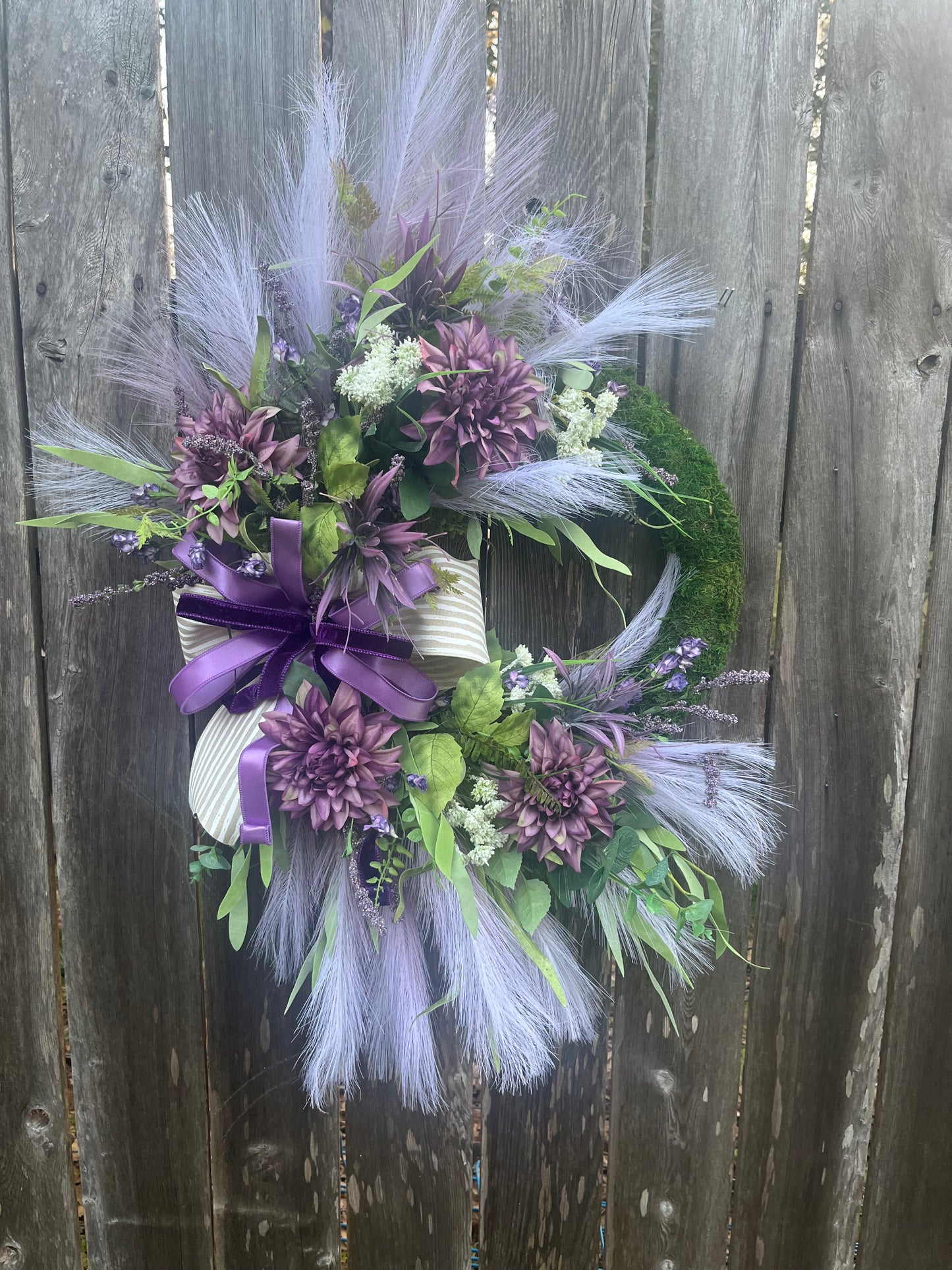 Everyday purple boho wreath for the front door, Bohemian home decor, Everyday moss green wreath for the home, wedding gifts, spring wreath