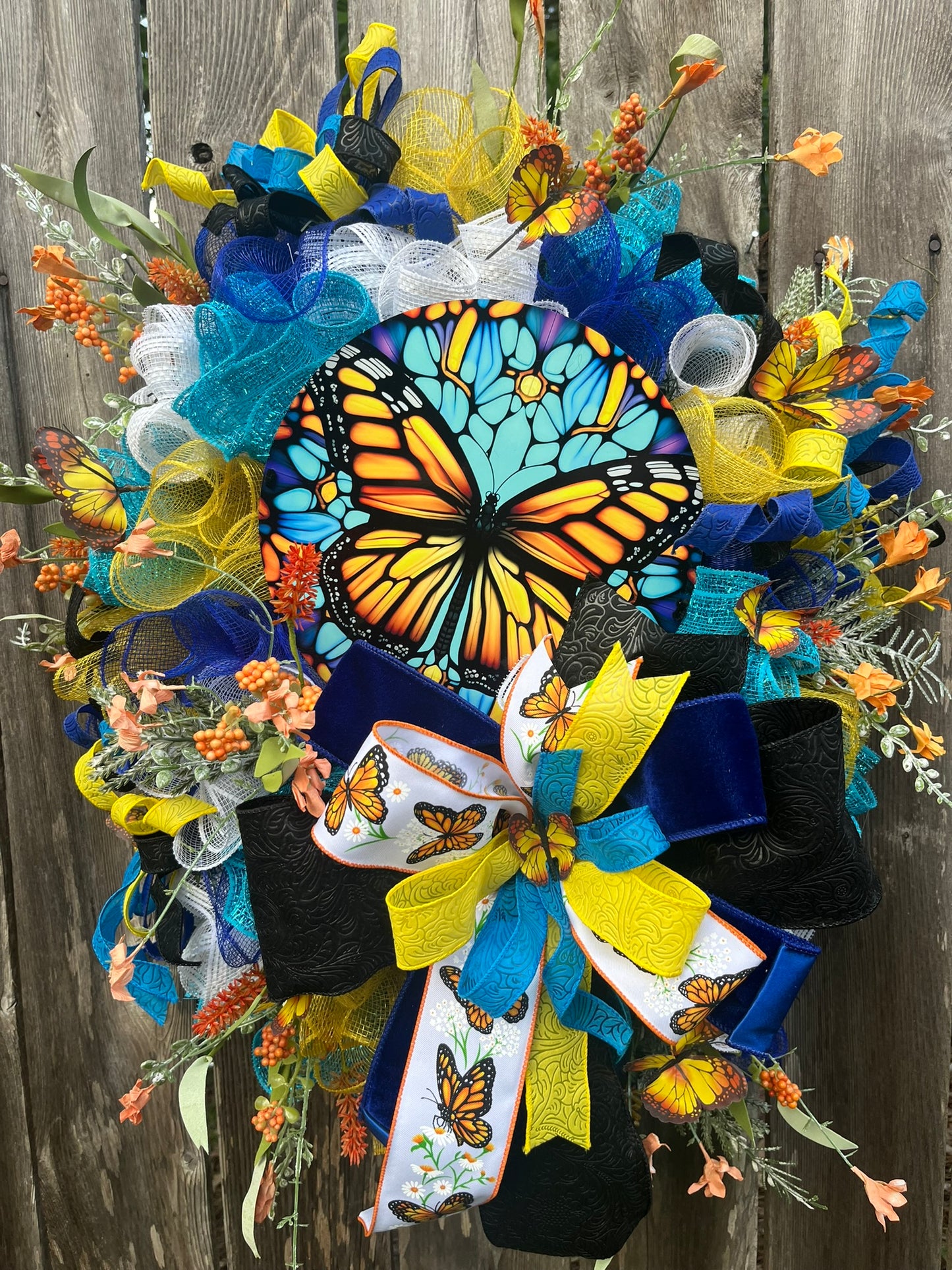 Spring-Summer Butterfly wreath for front door, stained glass decor, summer wreath for front porch, mother's day gift, home decor
