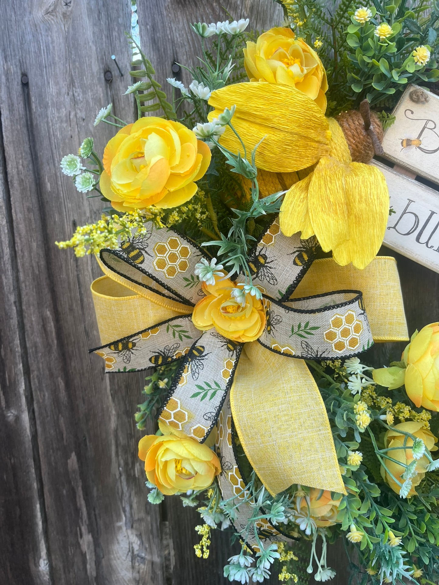 spring bee themed front door wreath, bumblebee decor, mothers day gift, front door decor, wall hangings, farmhouse decor, summer wreath
