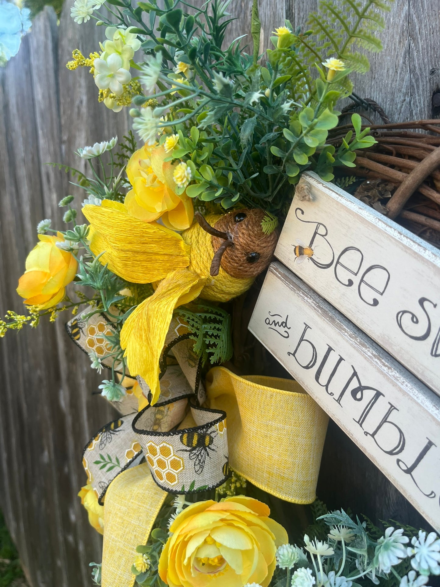 spring bee themed front door wreath, bumblebee decor, mothers day gift, front door decor, wall hangings, farmhouse decor, summer wreath
