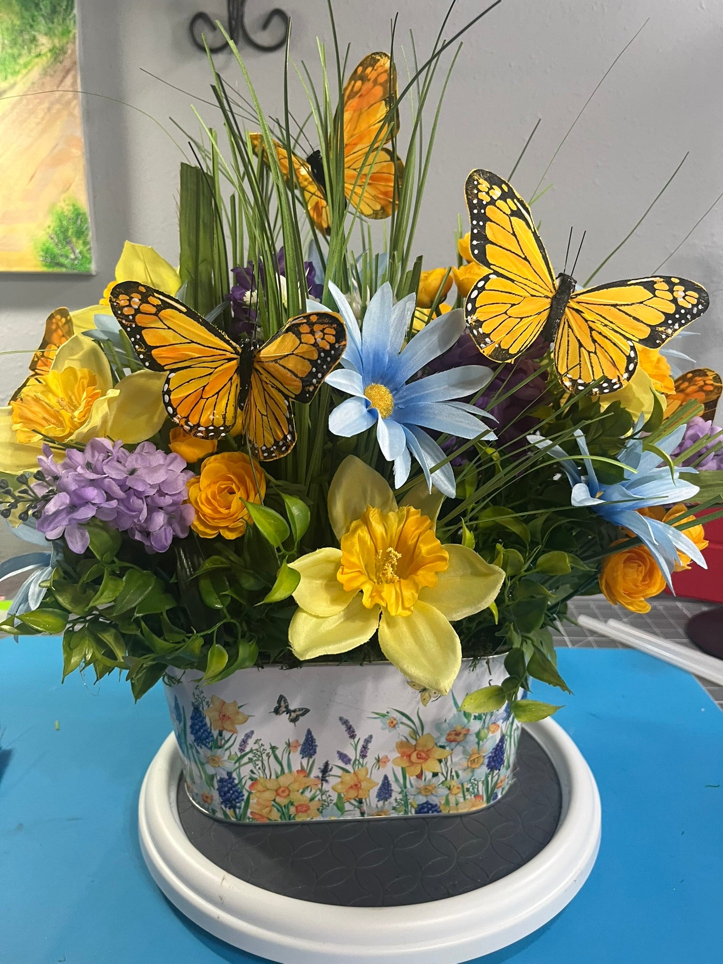 Spring garden floral arrangement, mothers day gift, table decor, home decor, butterfly inspired decor, summertime floral arrangement
