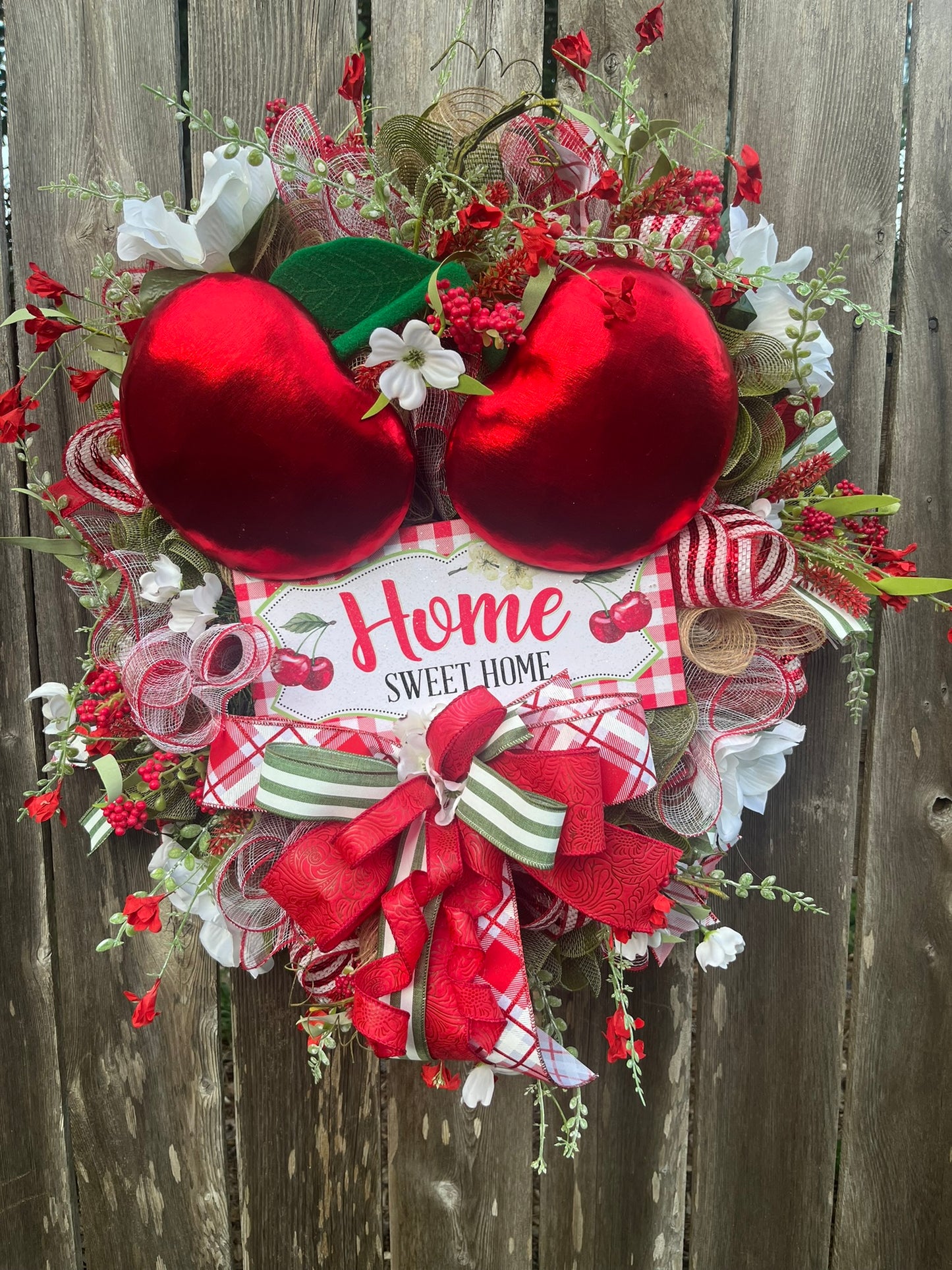 Spring front door wreath, cherry inspired decor, farmhouse decor, summer front door decor, home sweet home theme, mothers day gift