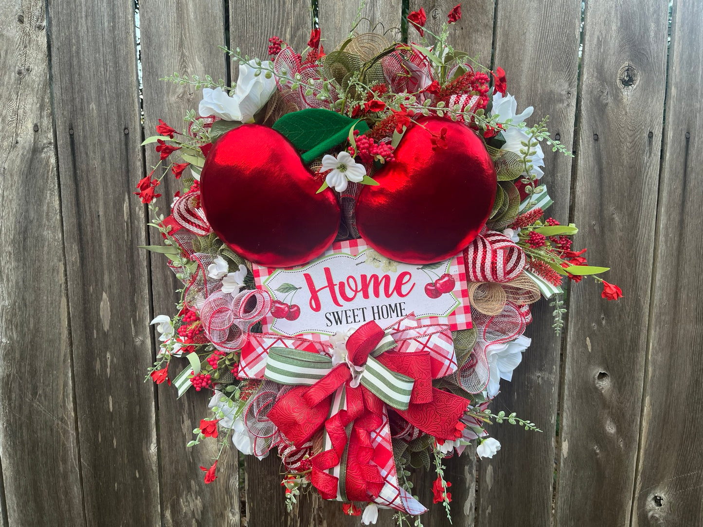 Spring front door wreath, cherry inspired decor, farmhouse decor, summer front door decor, home sweet home theme, mothers day gift