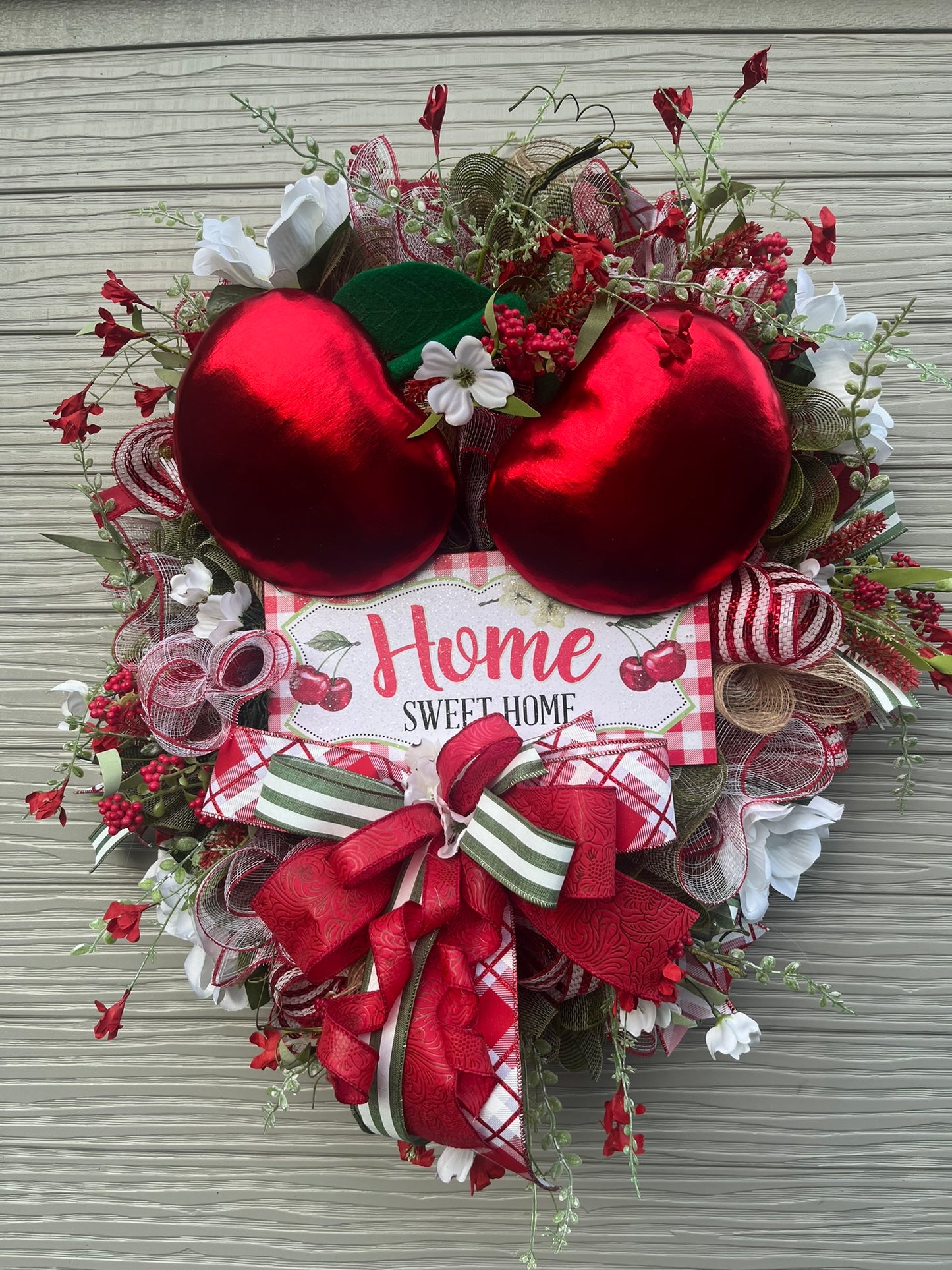 Spring front door wreath, cherry inspired decor, farmhouse decor, summer front door decor, home sweet home theme, mothers day gift