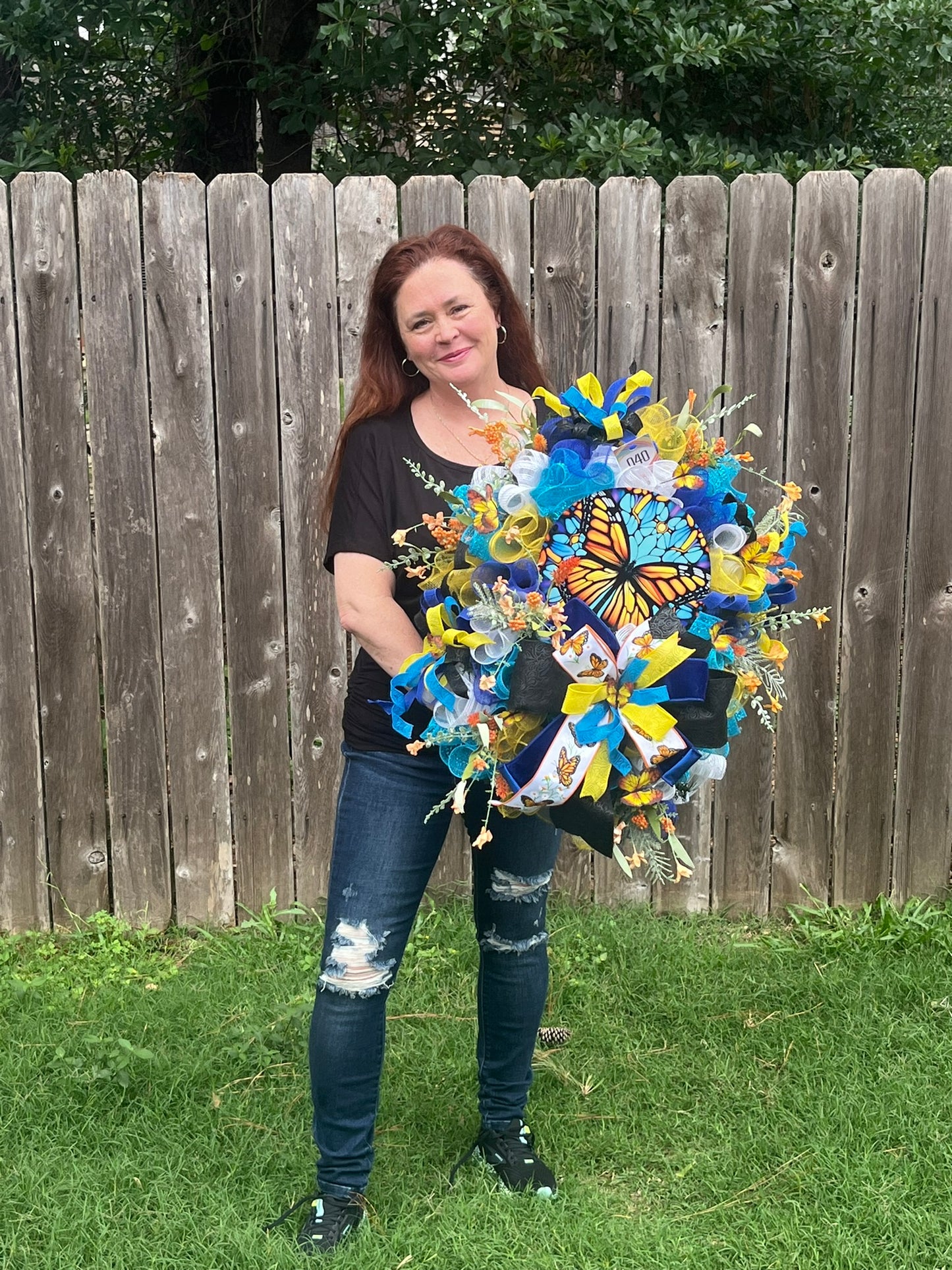 Spring-Summer Butterfly wreath for front door, stained glass decor, summer wreath for front porch, mother's day gift, home decor