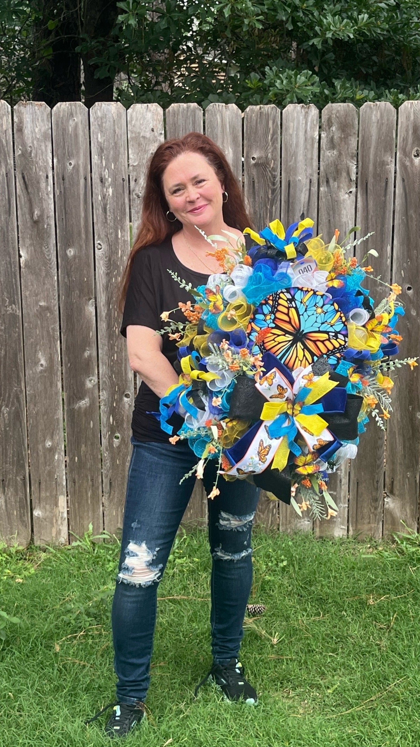 Spring-Summer Butterfly wreath for front door, stained glass decor, summer wreath for front porch, mother's day gift, home decor