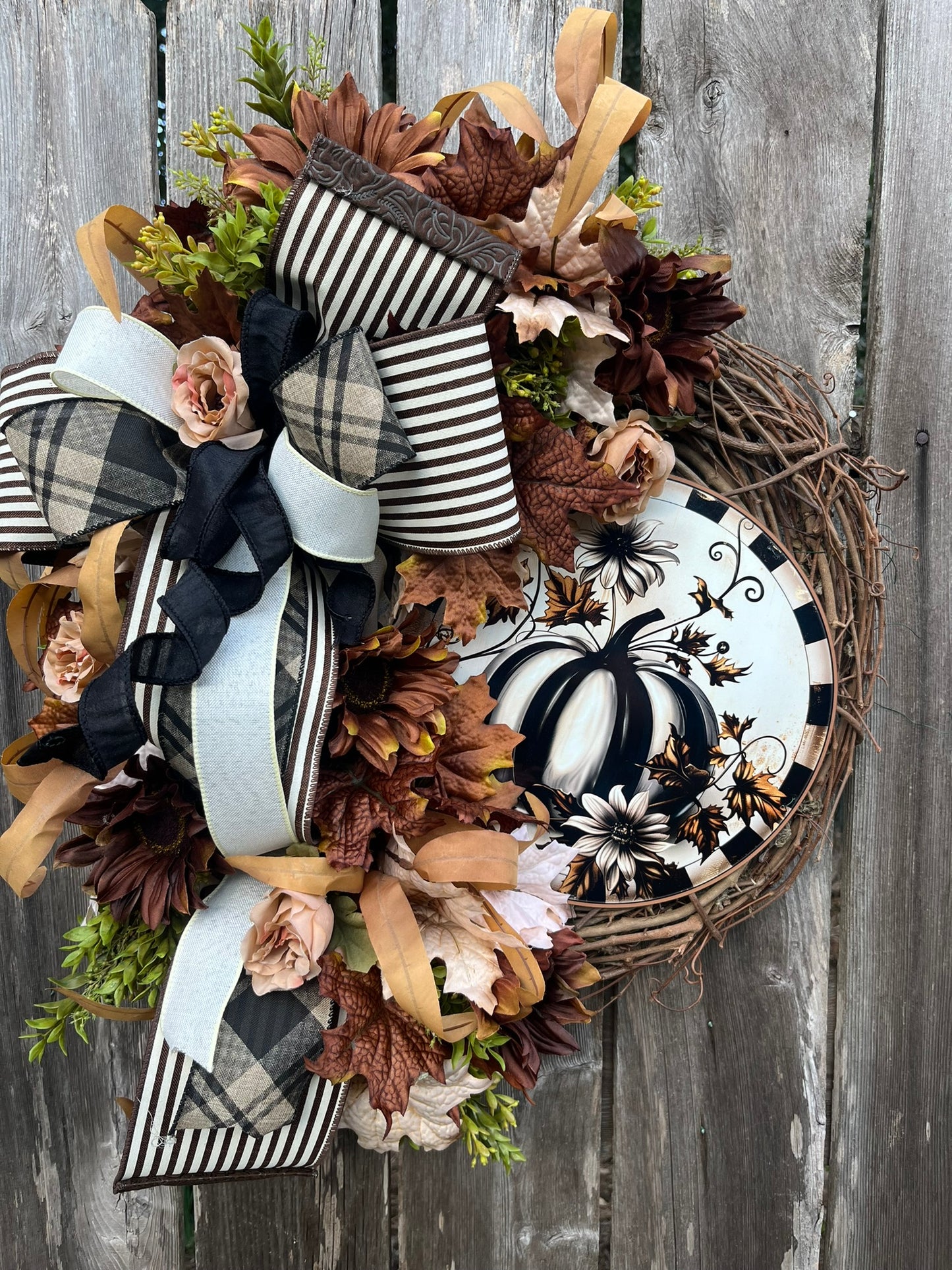 Neutral Pumpkin Fall Wreath – Autumn Front Door Decor
