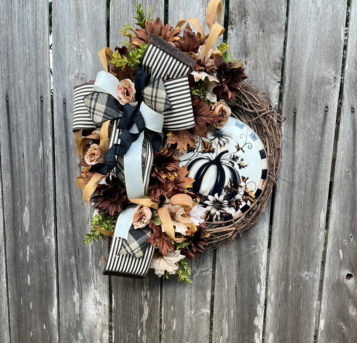 Neutral Pumpkin Fall Wreath – Autumn Front Door Decor