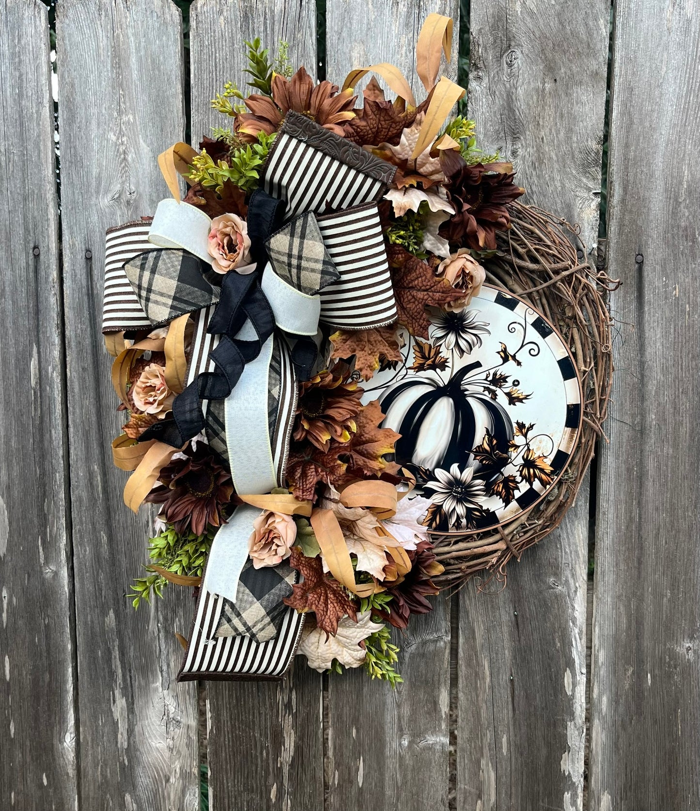 Neutral Pumpkin Fall Wreath – Autumn Front Door Decor