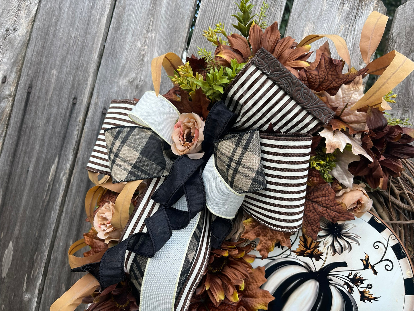 Neutral Pumpkin Fall Wreath – Autumn Front Door Decor
