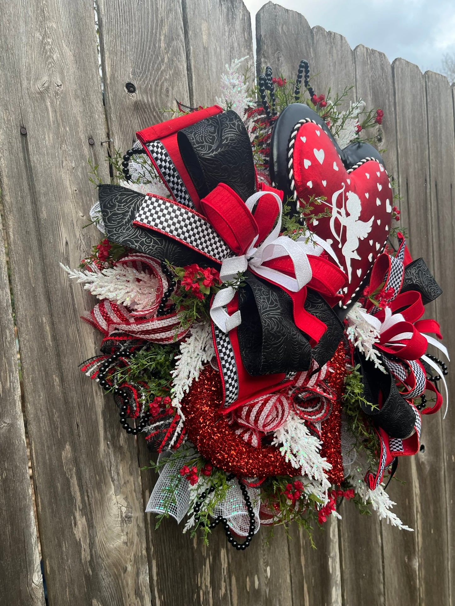 Valentine’s Day Wreath, Cupid Heart Wreath, Front Door Valentine Decor