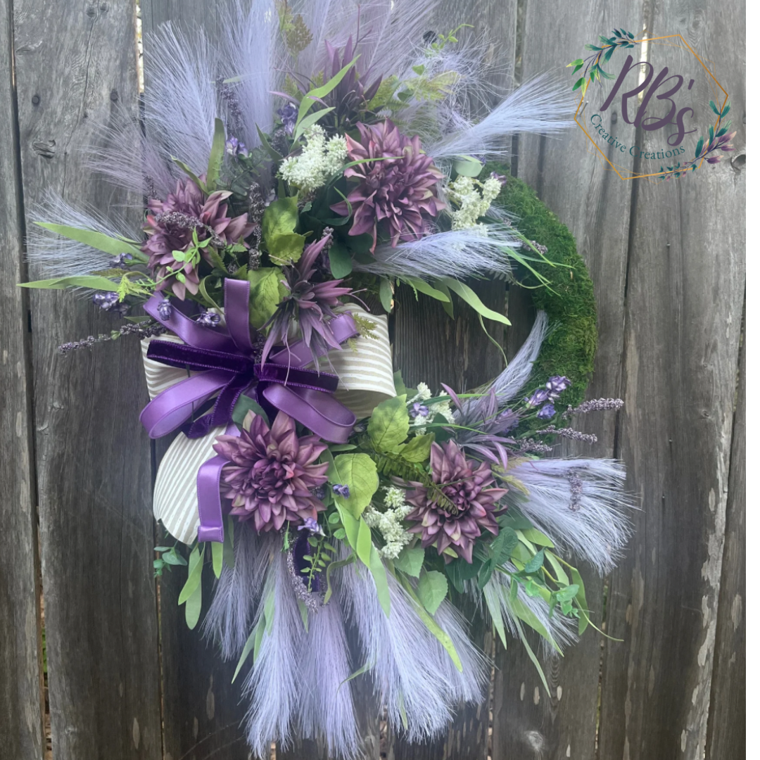 Everyday purple boho wreath for the front door, Bohemian home decor, Everyday moss green wreath for the home, wedding gifts, spring wreath