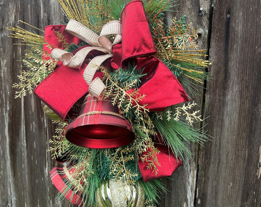 Christmas Bell Wreath for front door, Christmas elegant swag, holiday wreath, holiday gifts, winter wreath, wall decor for inside home, bell deco