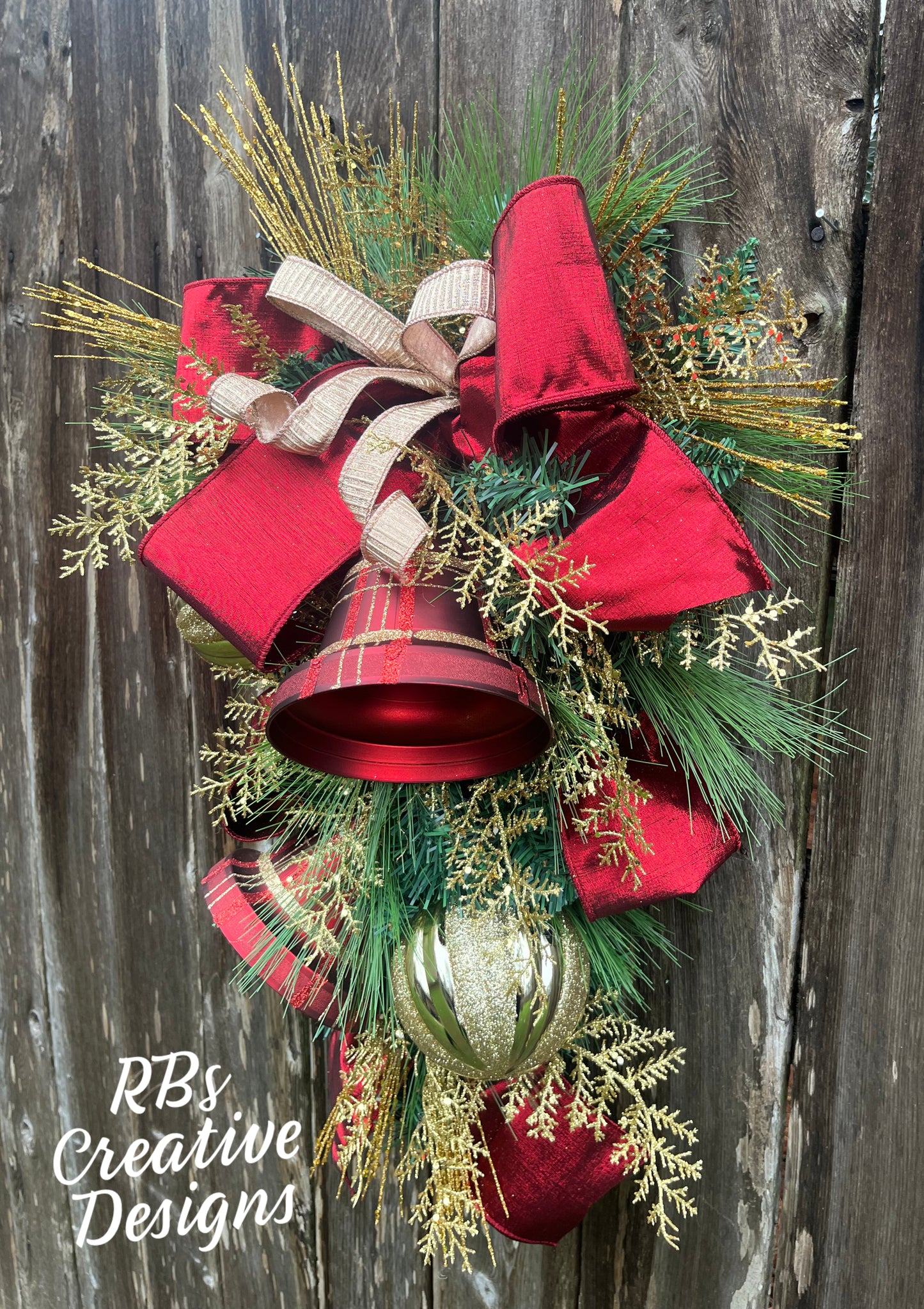 Christmas Bell Wreath for front door, Christmas elegant swag, holiday wreath, holiday gifts, winter wreath, wall decor for inside home, bell deco